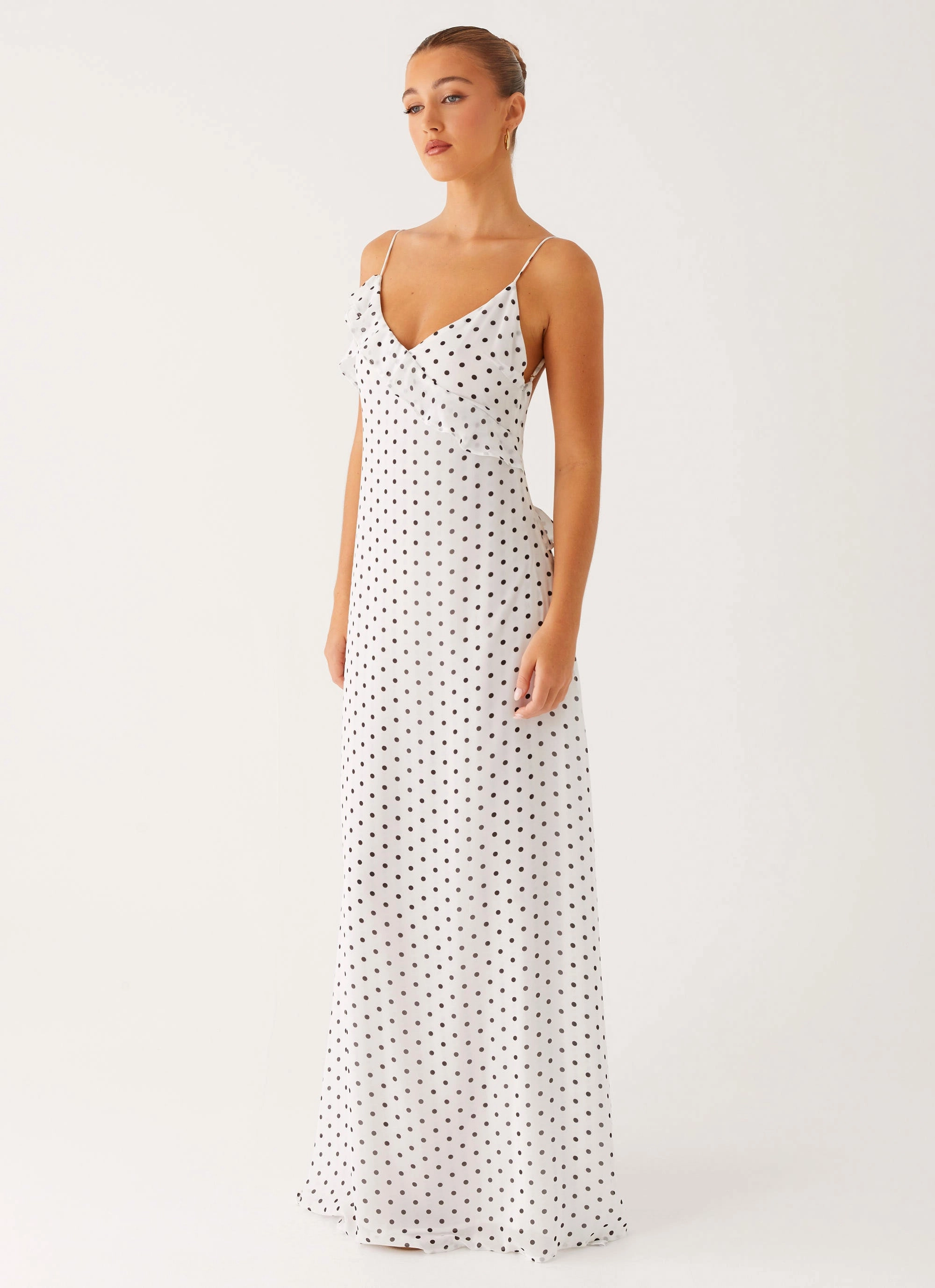 Fall Mood Flow Sleeve Harri Maxi Dress - White Polka Dot