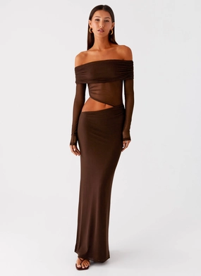 Everyday Essential Emery Maxi Dress - Chocolate Art Spirit Peach Tone Emery Maxi Dress - Chocolate