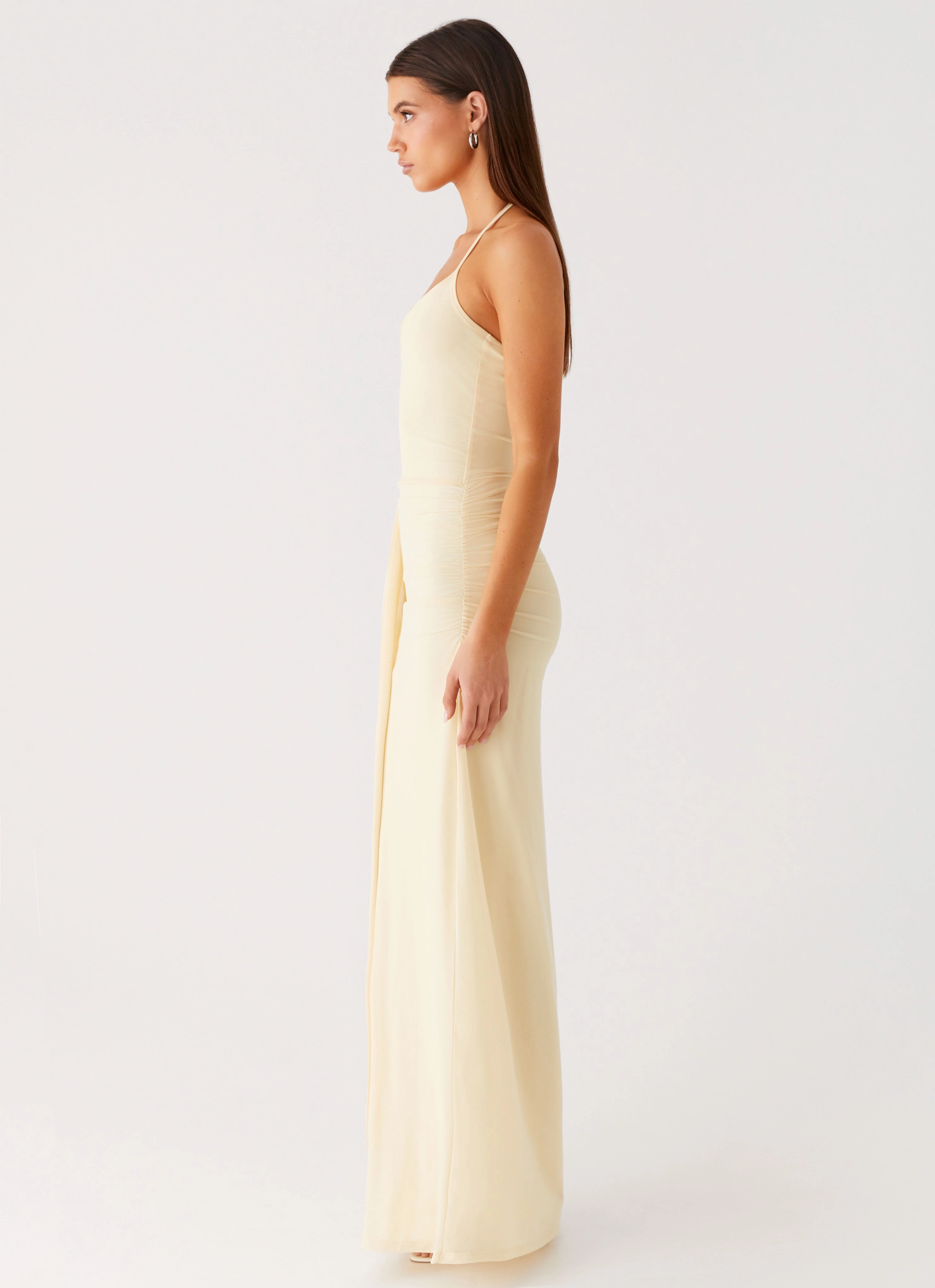 Pastel Sky Signal Halter Maxi Dress - Sunny Yellow