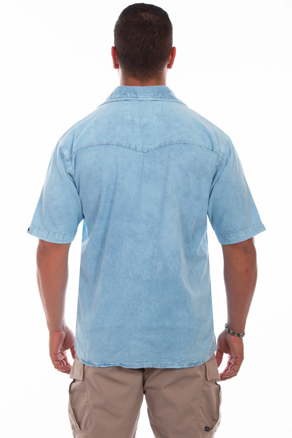Scully Mens Distressed Sky Blue 100% Cotton Palm Trees S/S Shirt Essential Piece Casual Chic