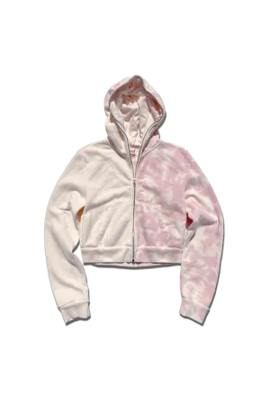 Exclusive Cropped Full Zip Body Bag Hoodie - Cotton Candy Pink Split Tie-Dye