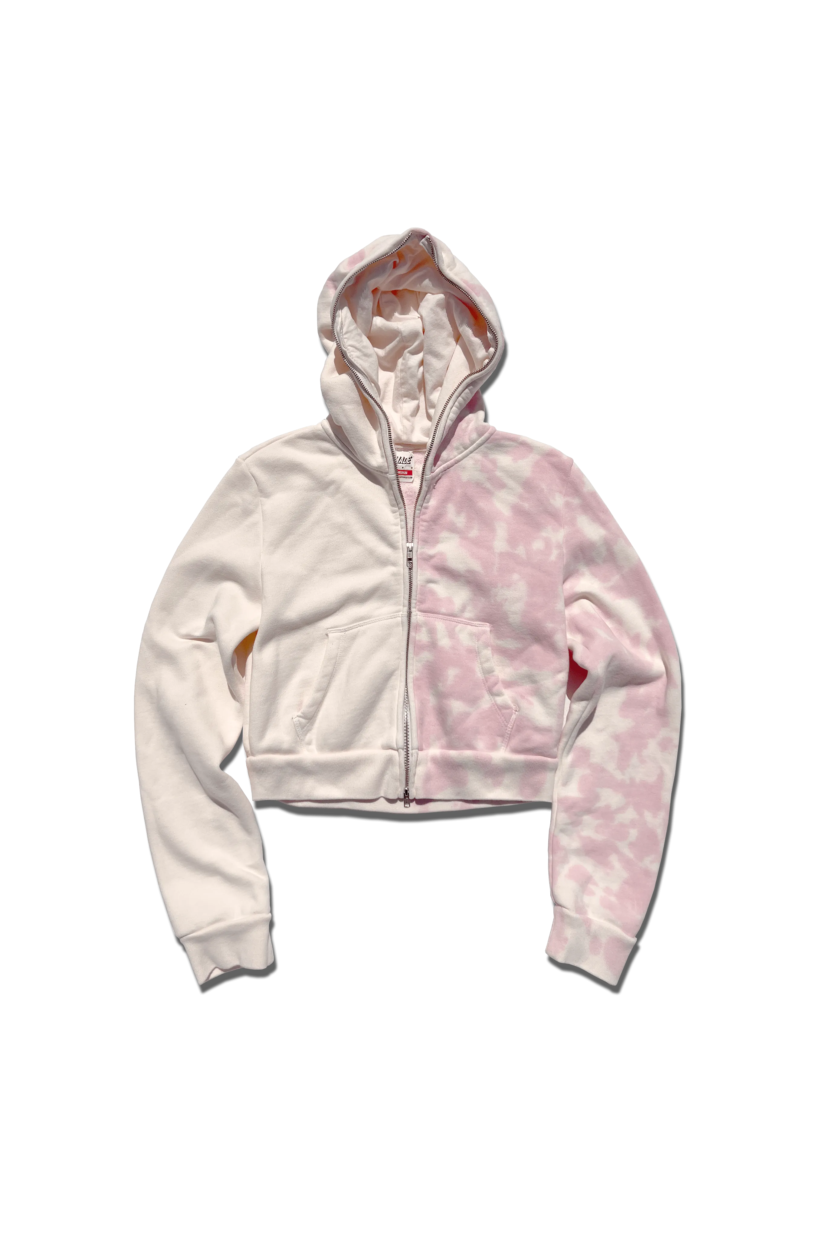 Exclusive Cropped Full Zip Body Bag Hoodie - Cotton Candy Pink Split Tie-Dye
