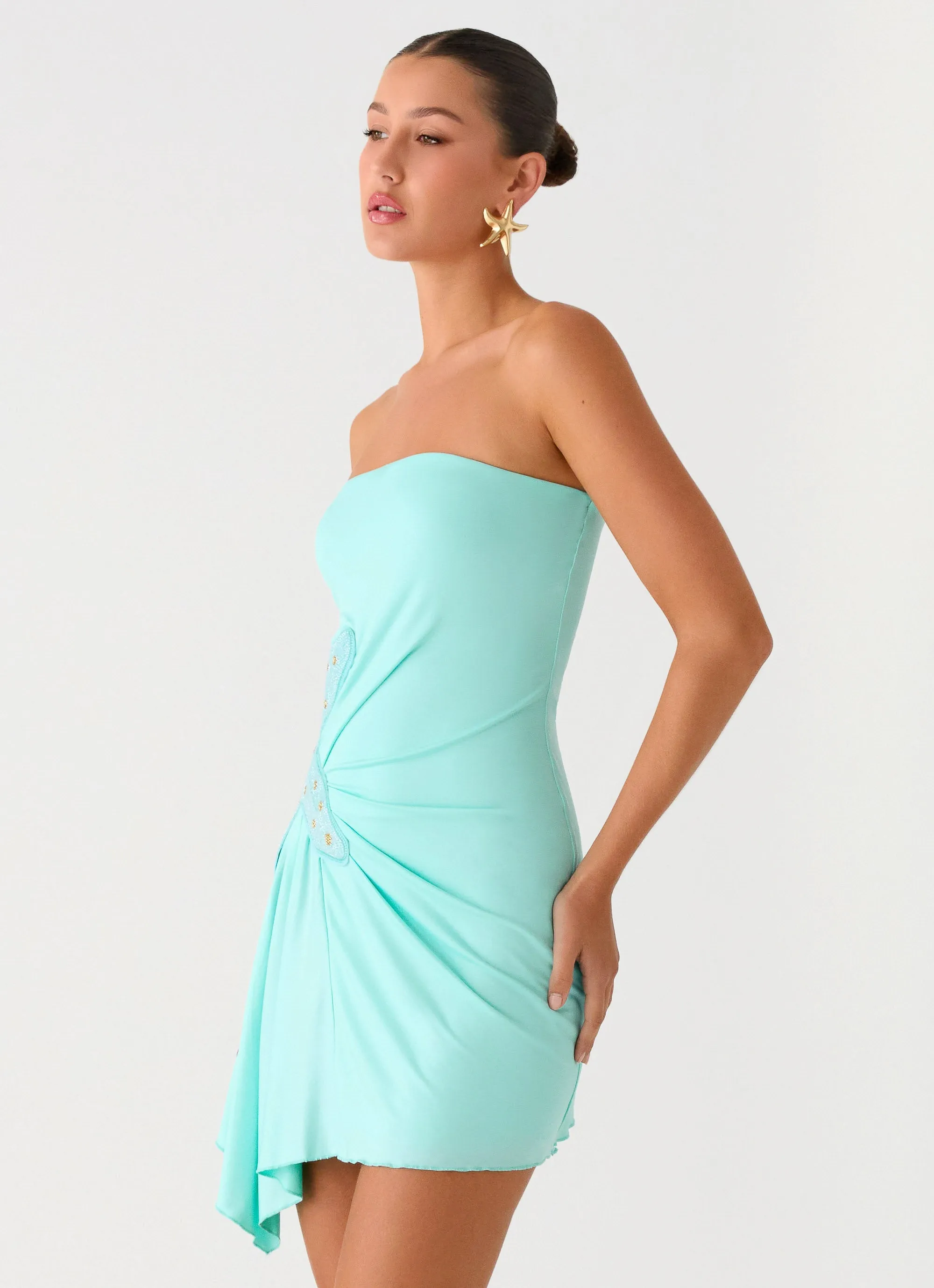 Smooth Fit Polished Appearance Ocean Dream Strapless Mini Dress - Turquoise