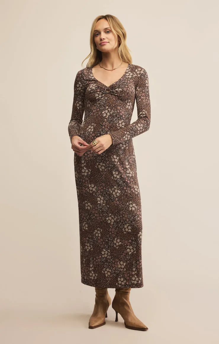 EXHALE SABLE FLORAL MIDI DRESS Cool Elegance