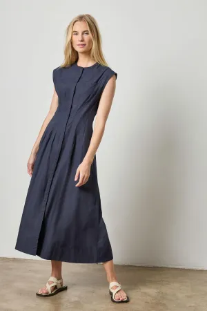 Expandable Cuff Mechanism Sleeveless Seamed Maxi Dress in Navy Sleeveless Seamed Maxi Dress in Navy Calm Fit