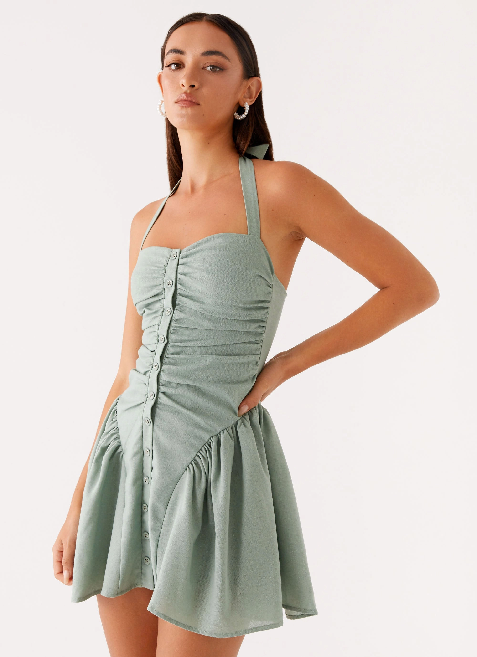 Office Fit Fable Mini Dress - Sage