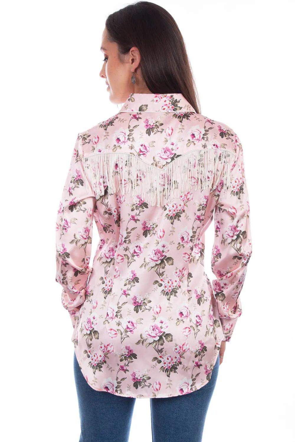 Scully Womens Rose Polyester Western L/S Blouse Customizable Hem Options
