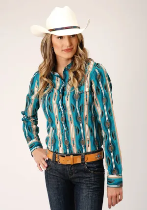 Fair trade Roper Womens Aztec Stripe Green 100% Cotton L/S Shirt Roper Womens Aztec Stripe Green 100% Cotton L/S Shirt Spring Trend