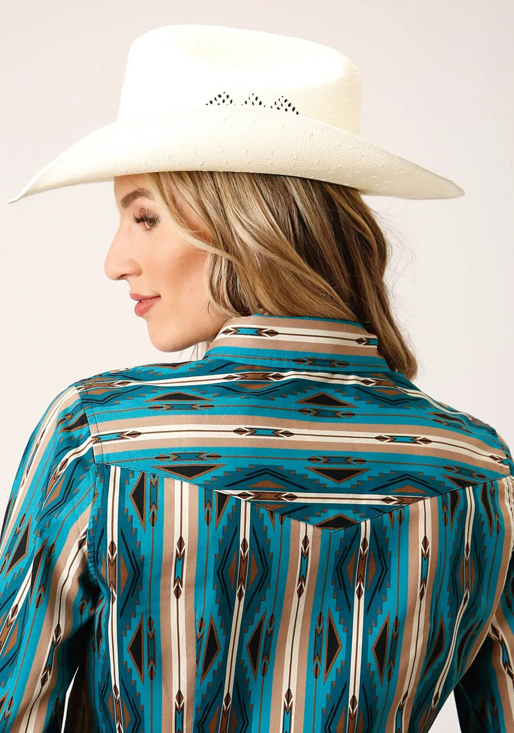 Roper Womens Aztec Stripe Green 100% Cotton L/S Shirt High-Quality Fabric