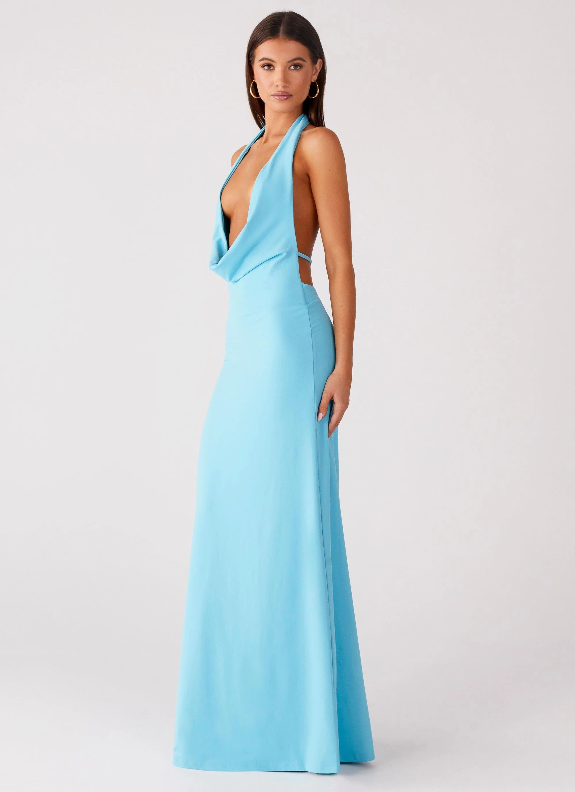SmoothEdgeFinish Driftwood Cowl Maxi Dress - Turquoise