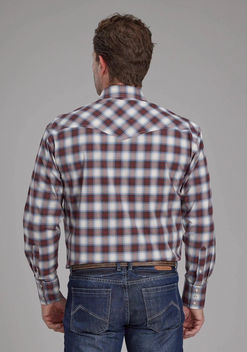 Roper Mens 2164 Stretch Plaid Brown Cotton Blend L/S Shirt Street Comfort