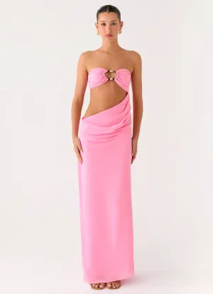 Falling Forever Strapless Beaded Maxi Dress - Pink Sophisticated Garb Bell-Sleeve Falling Forever Strapless Beaded Maxi Dress - Pink