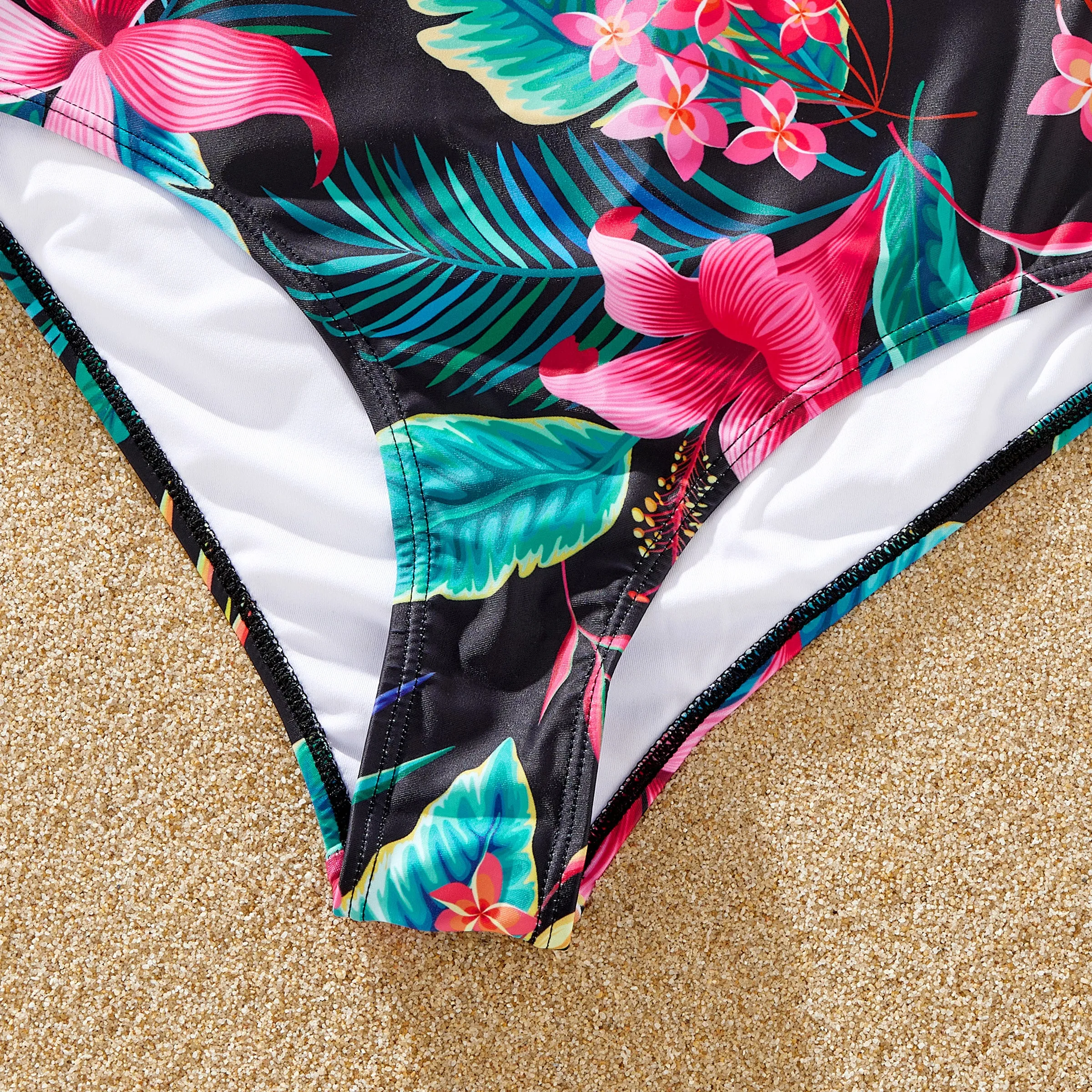 Family Matching Allover Plant Print Crisscross One-Piece Swimsuit and Swim Trunks