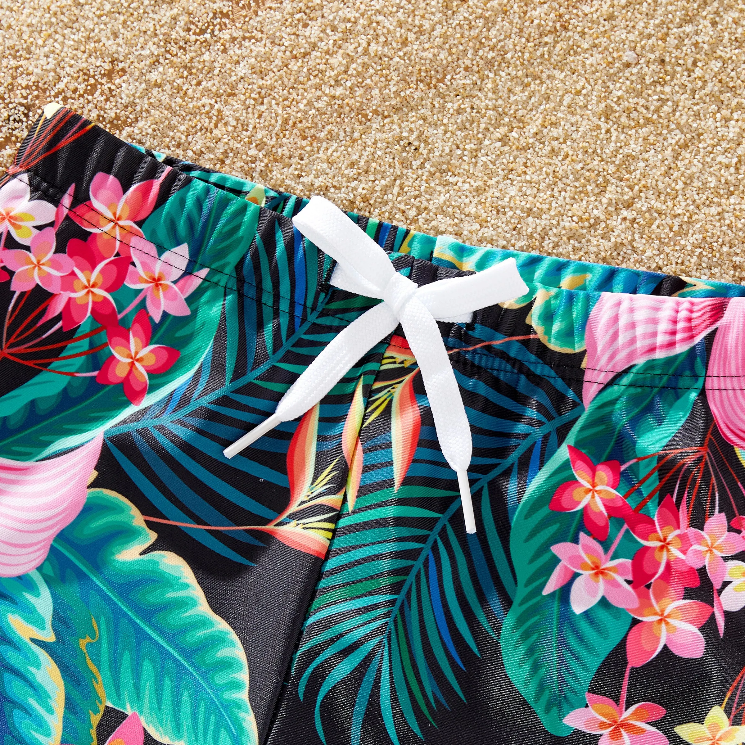 Family Matching Allover Plant Print Crisscross One-Piece Swimsuit and Swim Trunks