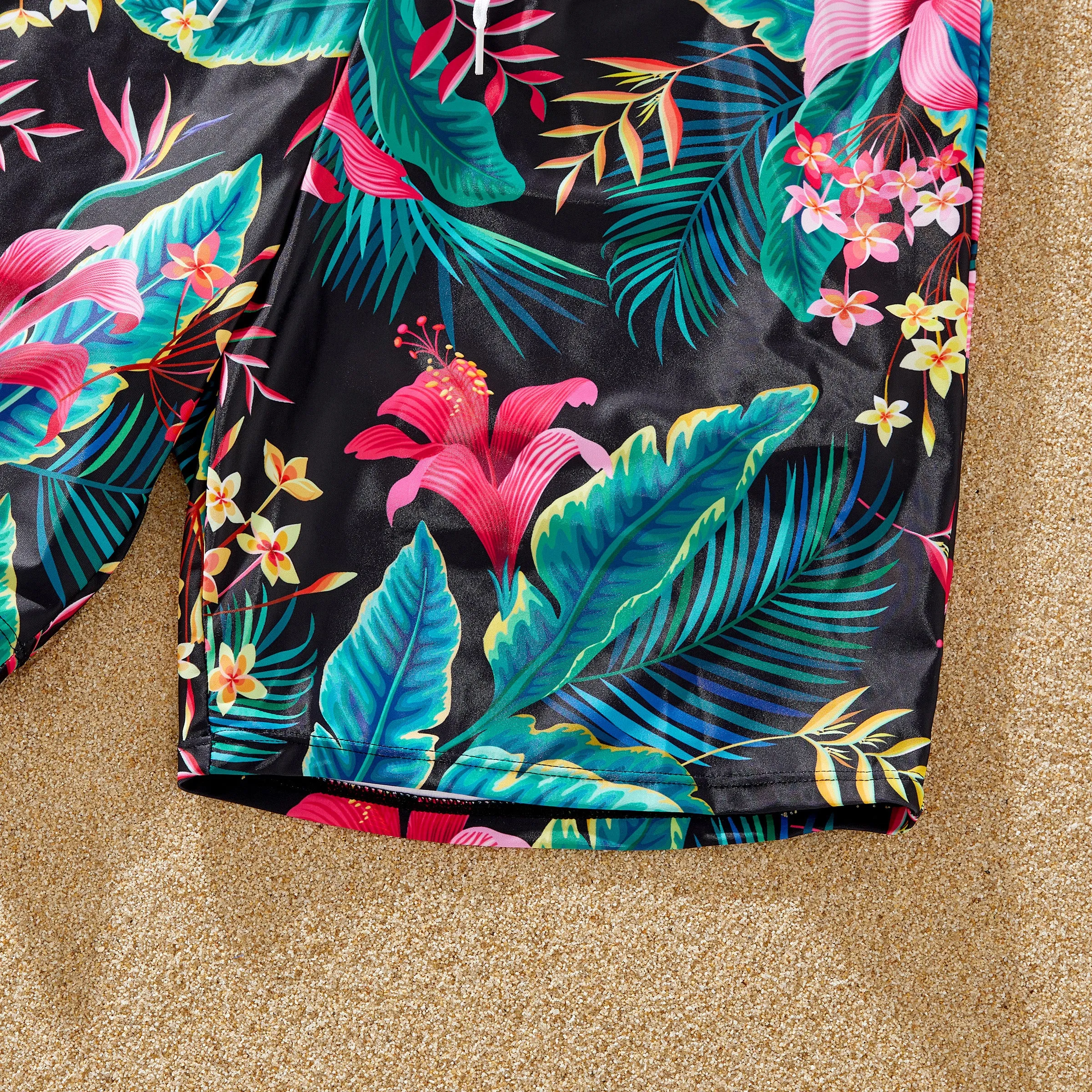 Family Matching Allover Plant Print Crisscross One-Piece Swimsuit and Swim Trunks