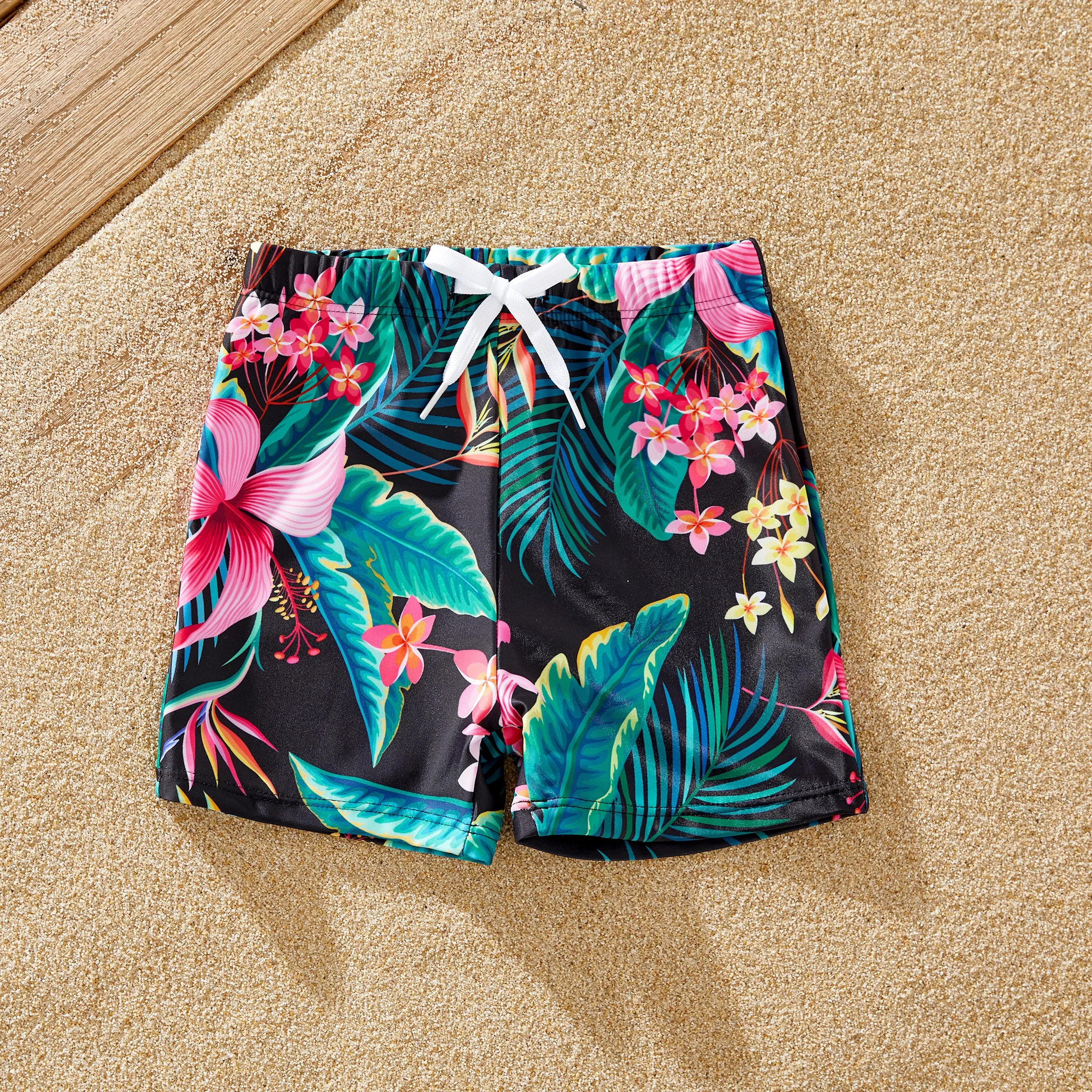Family Matching Allover Plant Print Crisscross One-Piece Swimsuit and Swim Trunks