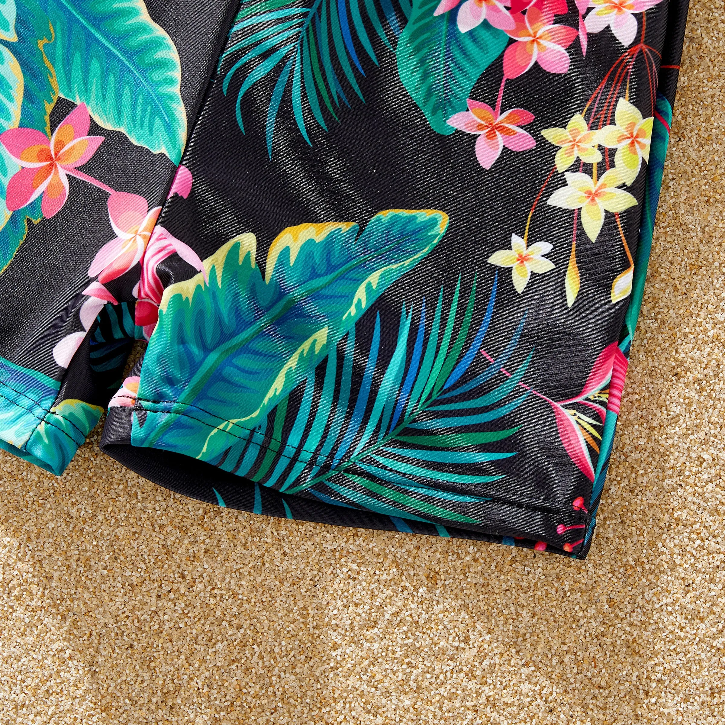 Family Matching Allover Plant Print Crisscross One-Piece Swimsuit and Swim Trunks