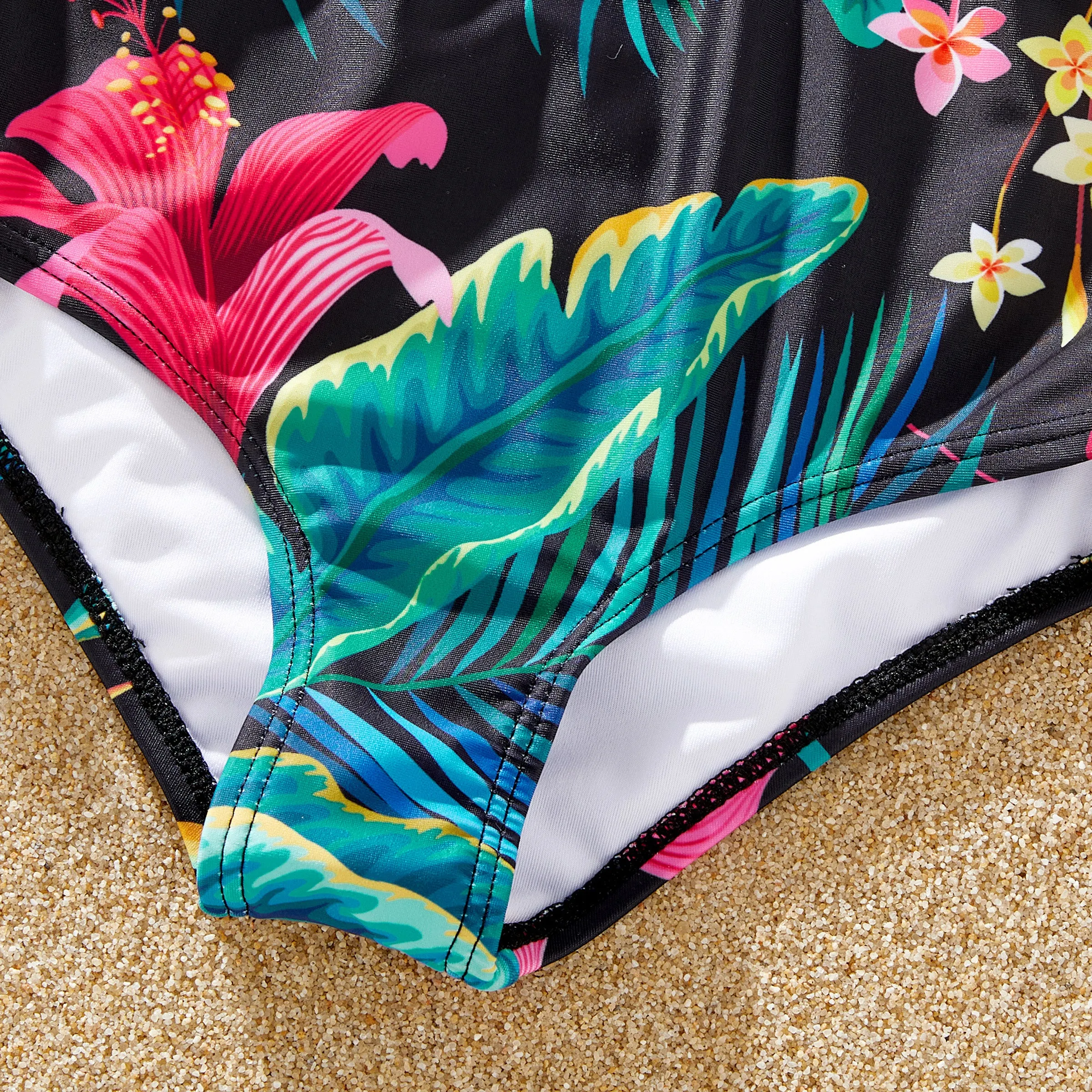 Family Matching Allover Plant Print Crisscross One-Piece Swimsuit and Swim Trunks