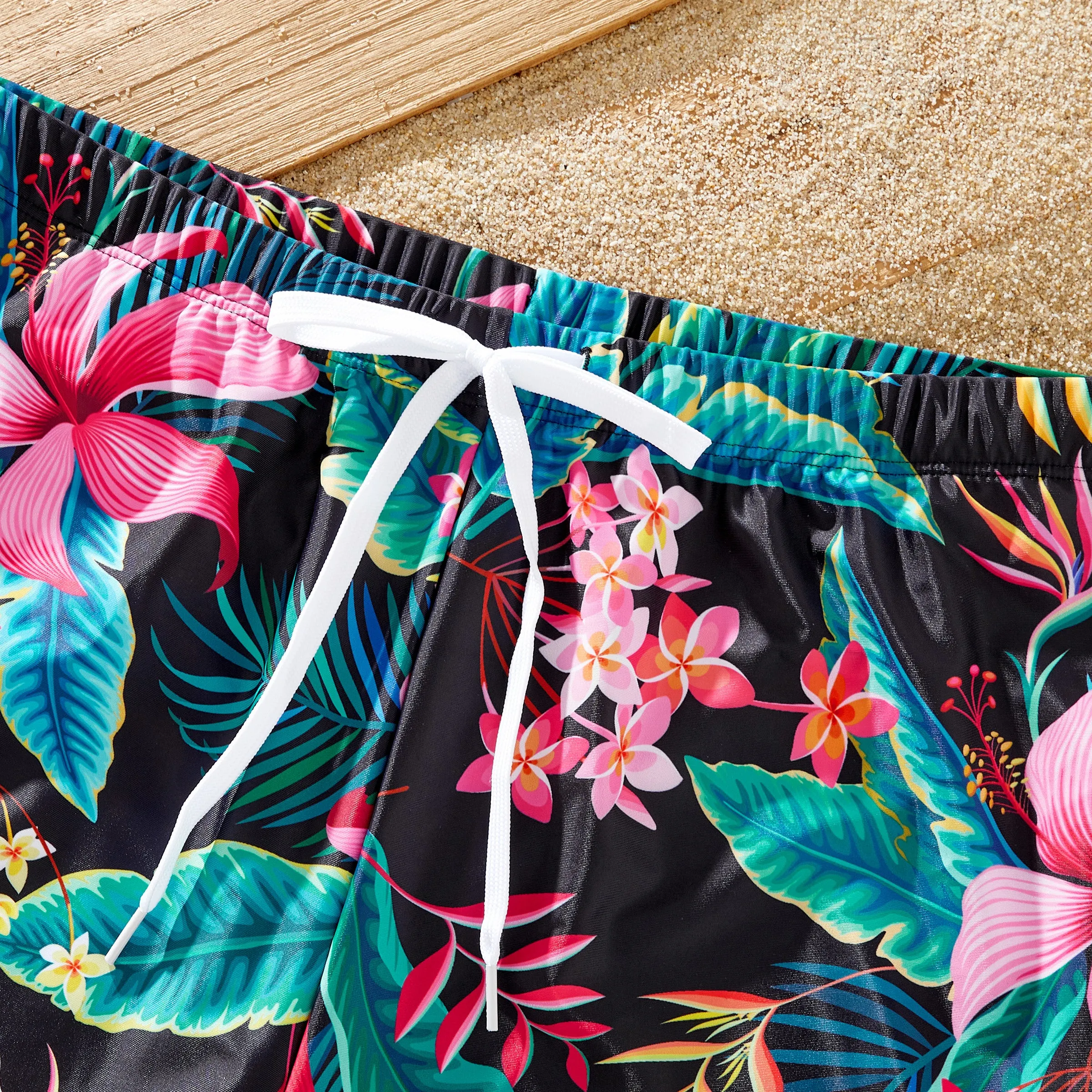 Family Matching Allover Plant Print Crisscross One-Piece Swimsuit and Swim Trunks