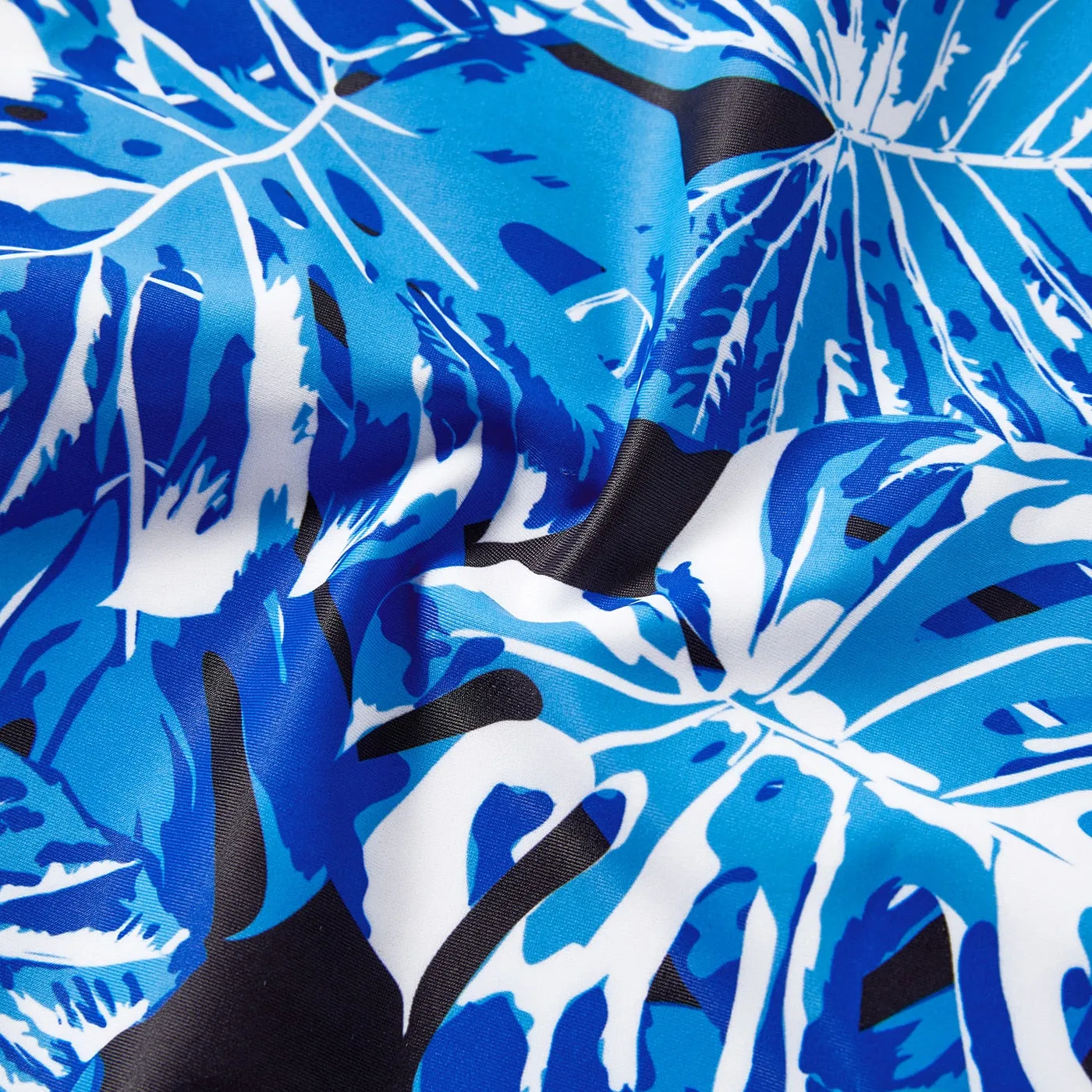 Family Matching Swimsuit Blue Ruffle Trim Spliced One-piece Swimsuit Plant Print Swim Trunks