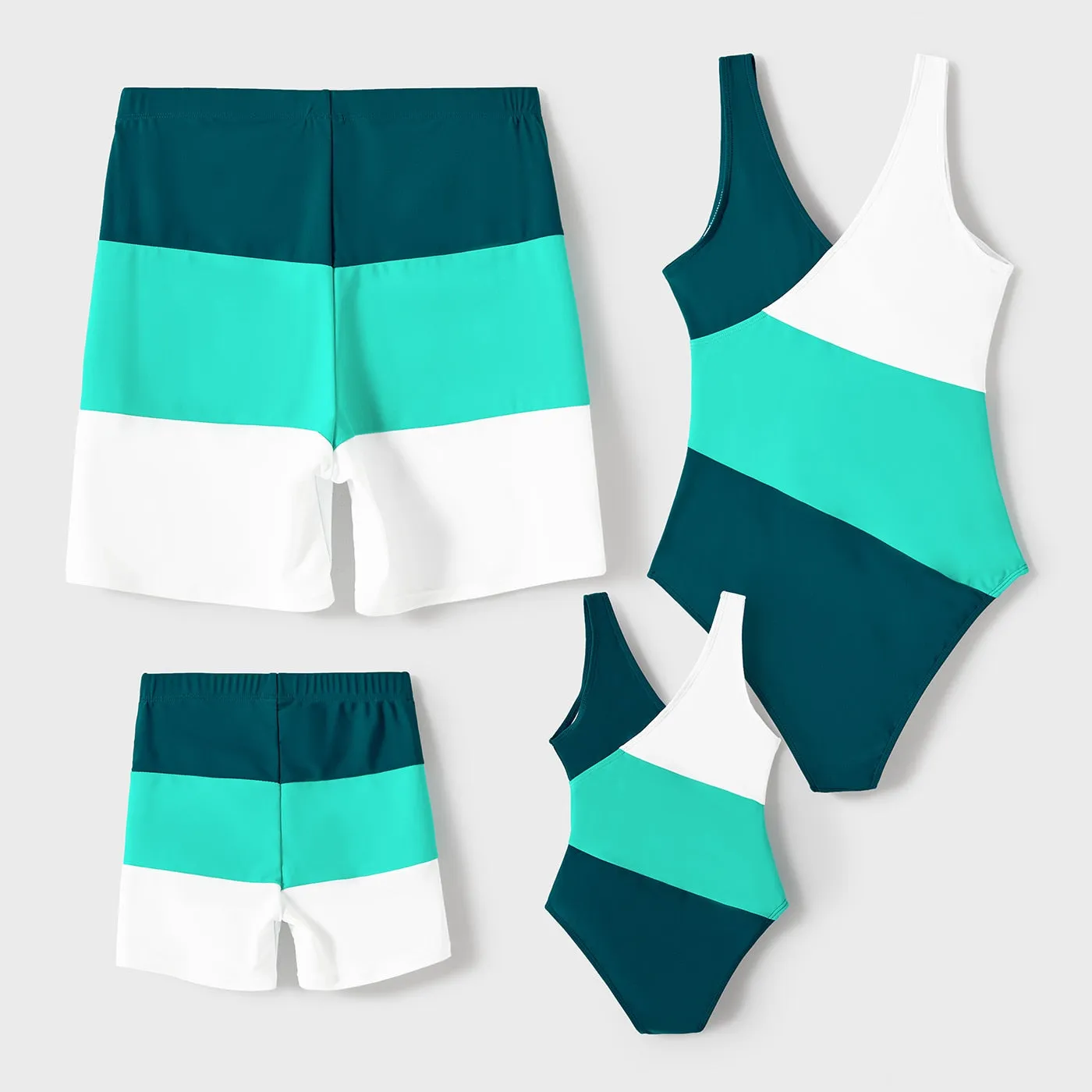 Family Matching Swimsuit Colorblock One-piece Bathing Suit or Swim Trunks Shorts