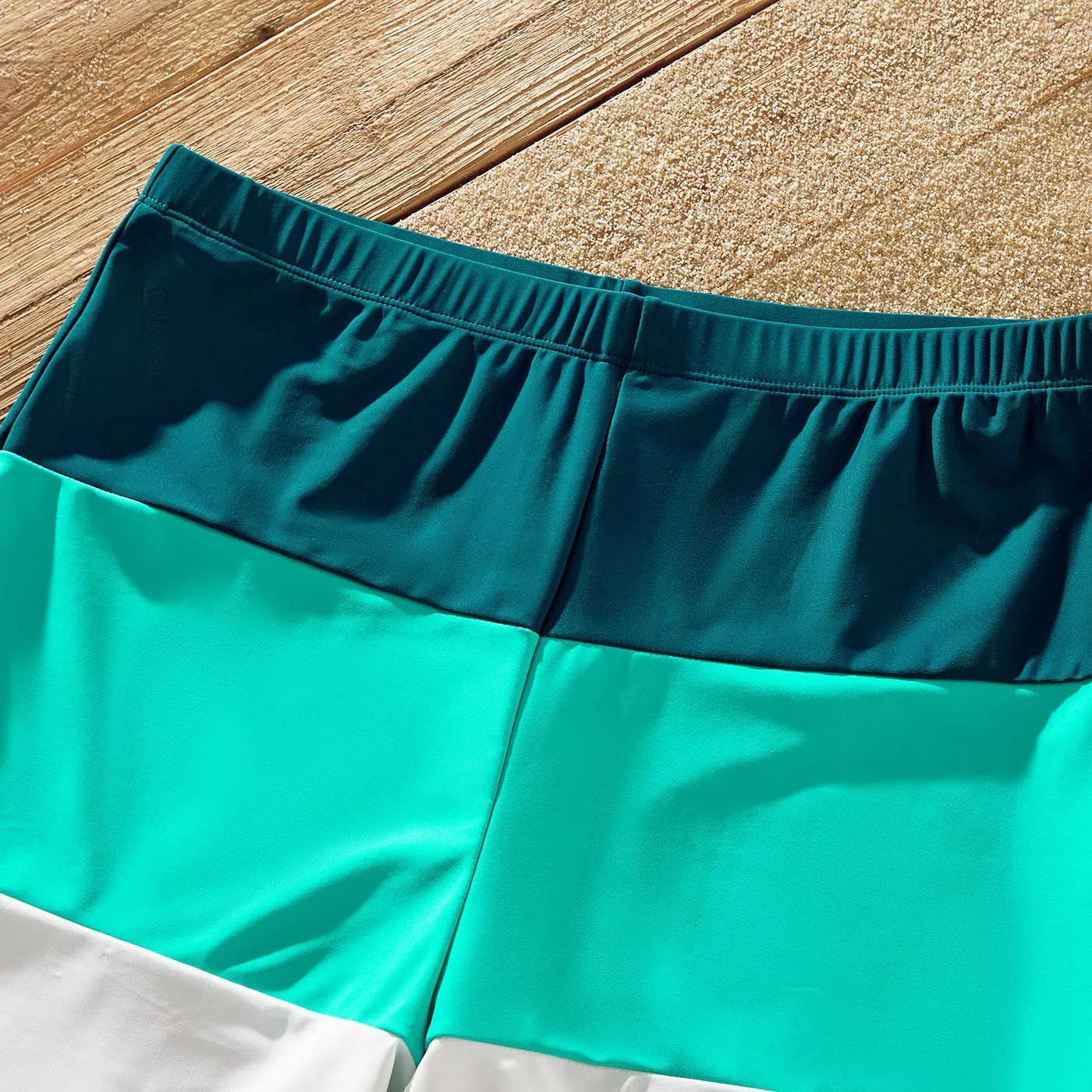Family Matching Swimsuit Colorblock One-piece Bathing Suit or Swim Trunks Shorts