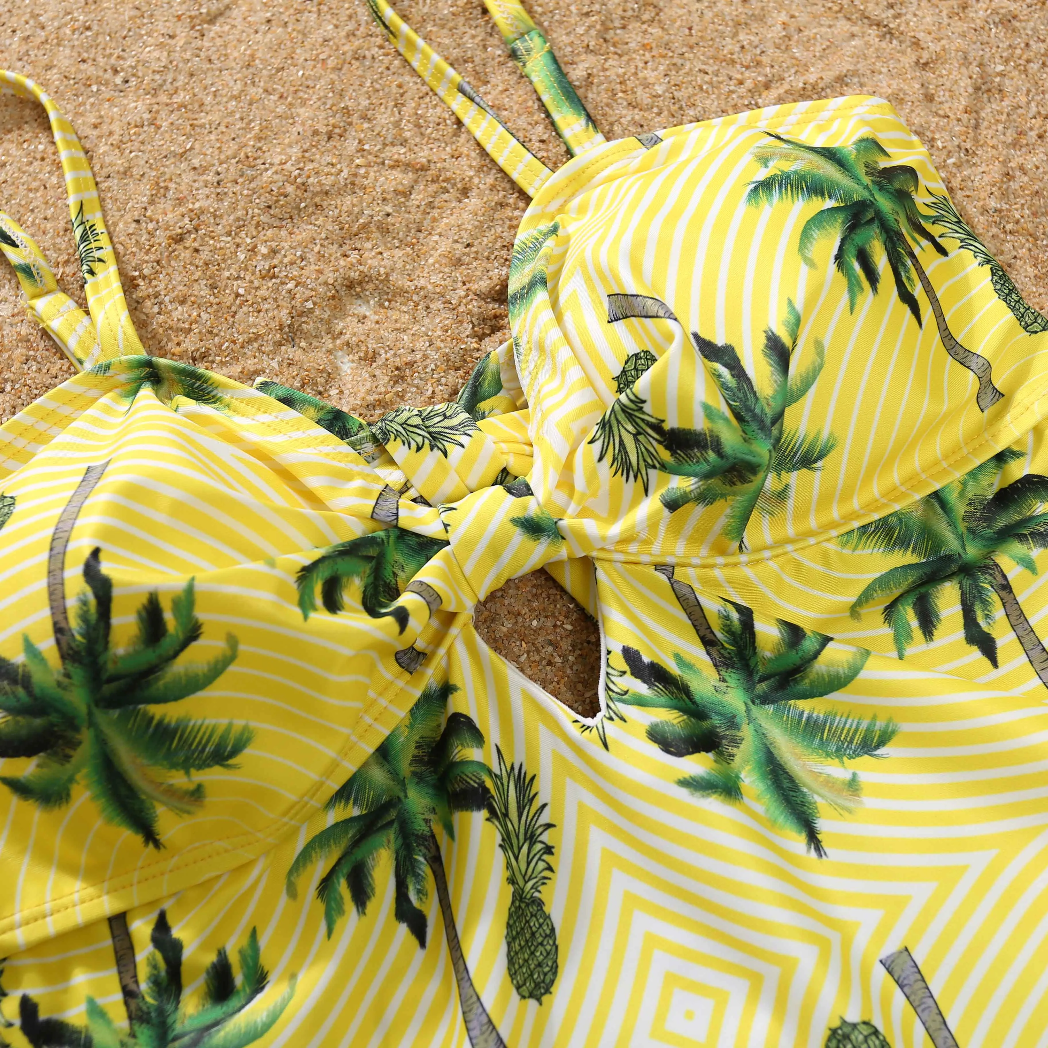 Family Matching Swimwear Coconut Tree and Pineapple Print One Piece Family Bathing Suit