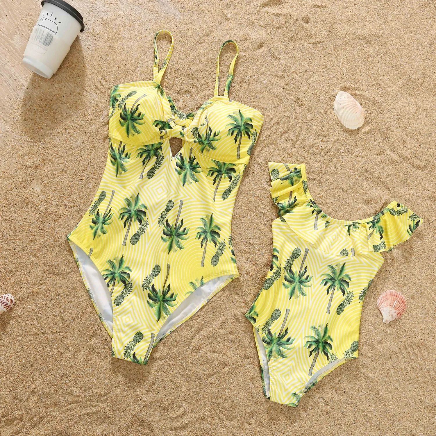 Family Matching Swimwear Coconut Tree and Pineapple Print One Piece Family Bathing Suit