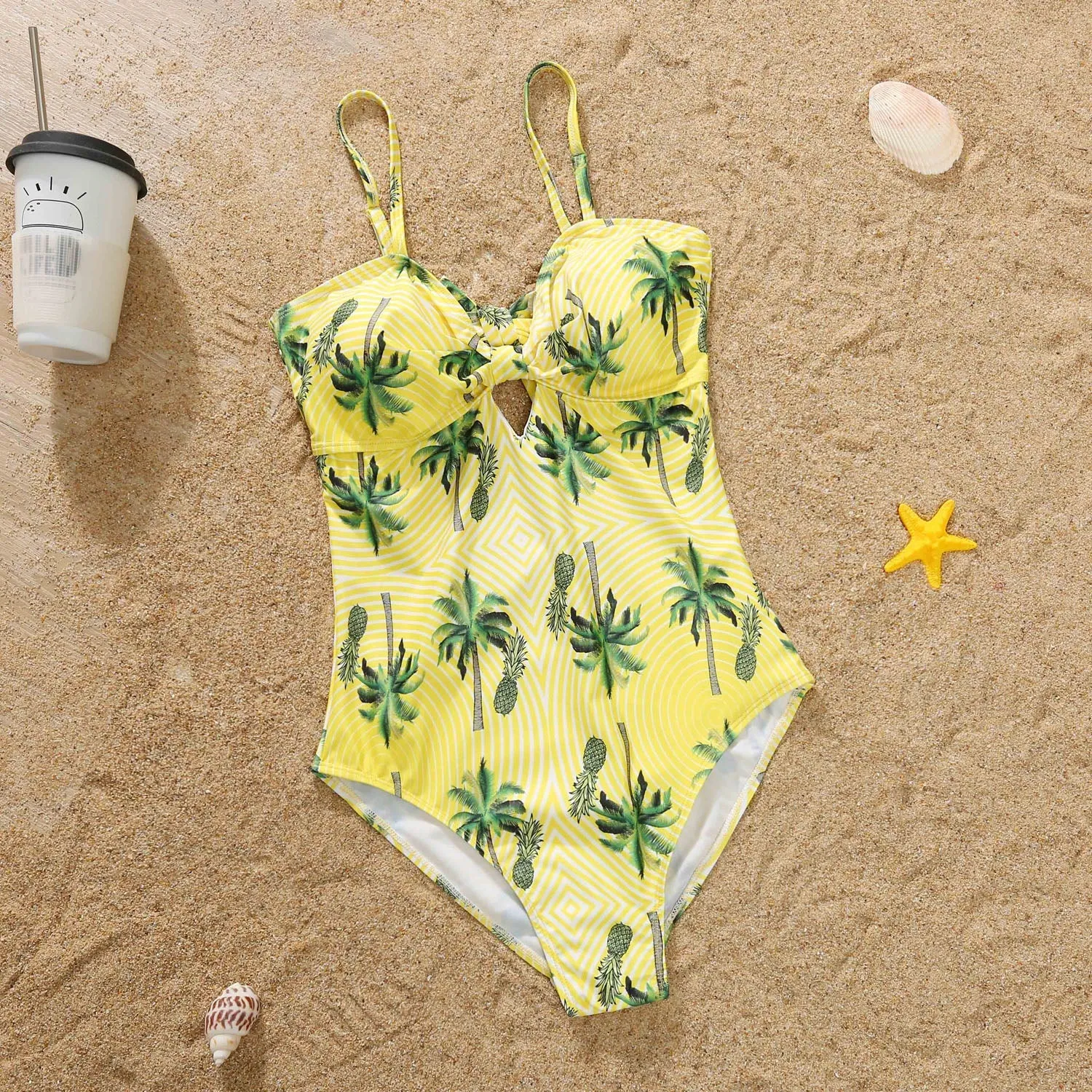 Family Matching Swimwear Coconut Tree and Pineapple Print One Piece Family Bathing Suit