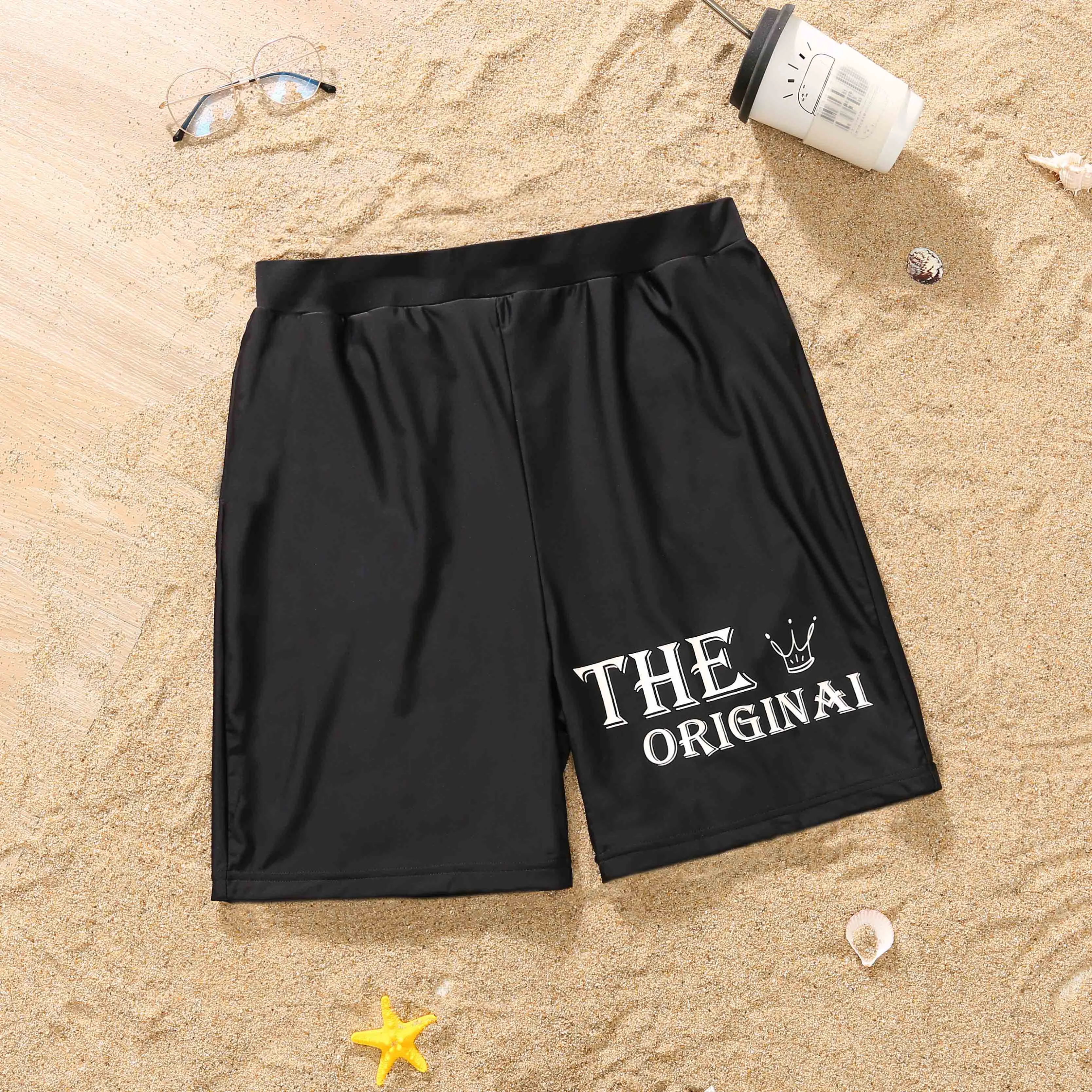 Family Matching Swimwear Letter Print Black One Piece Family Bathing Suit