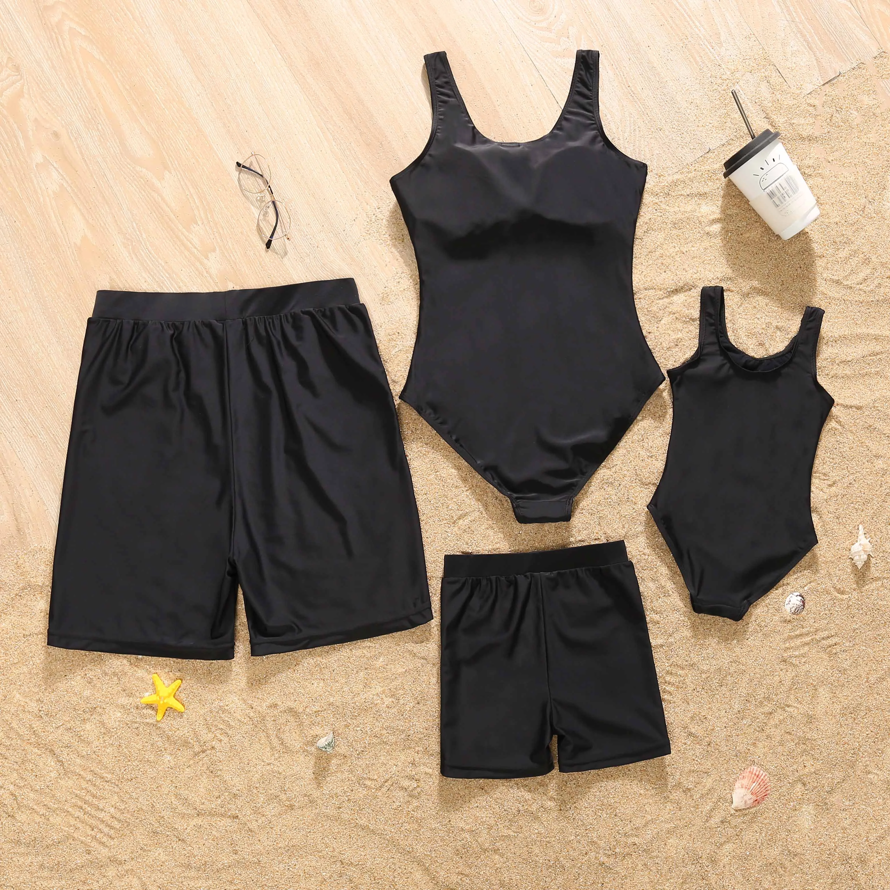 Family Matching Swimwear Letter Print Black One Piece Family Bathing Suit