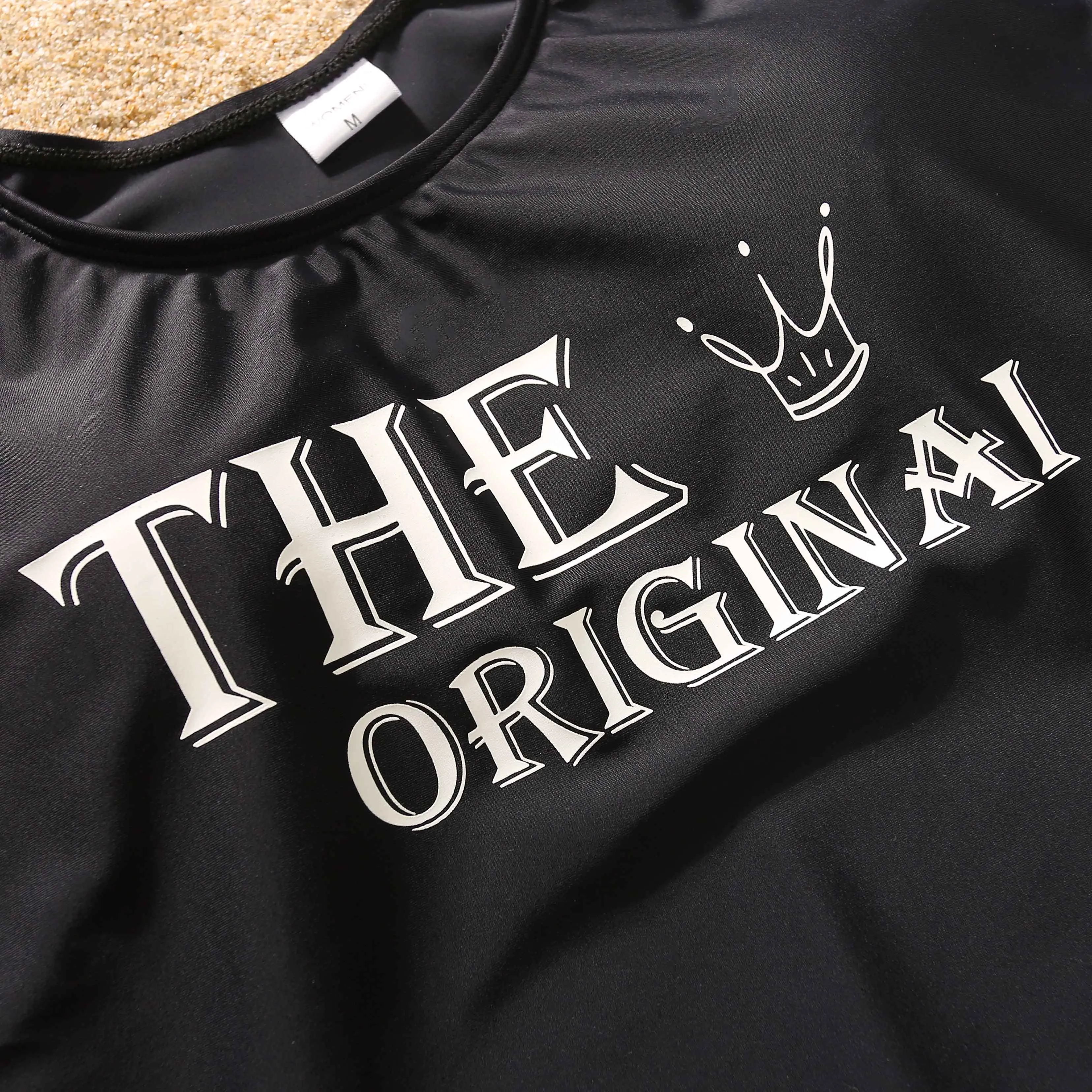 Family Matching Swimwear Letter Print Black One Piece Family Bathing Suit