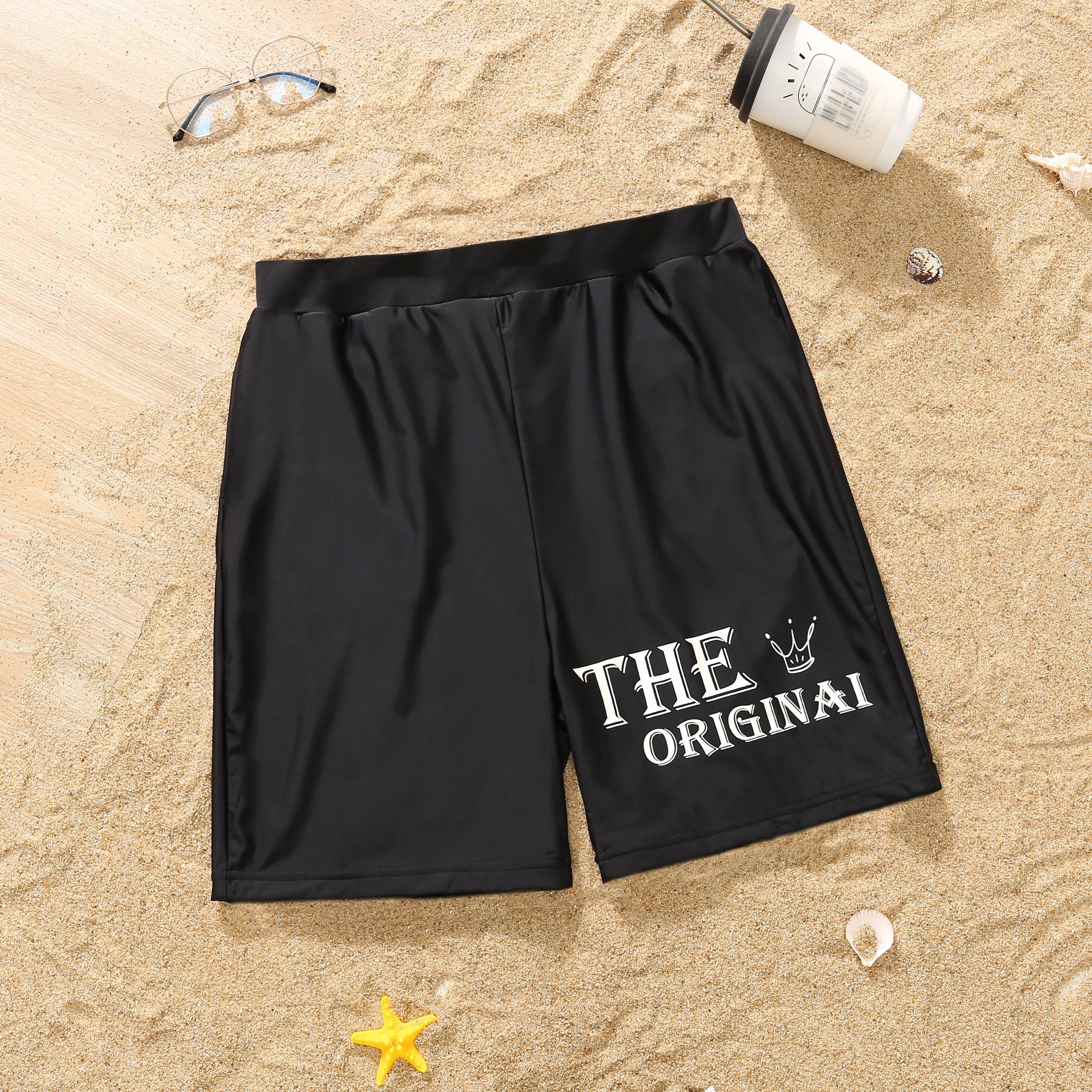 Family Matching Swimwear Letter Print Black One Piece Family Bathing Suit