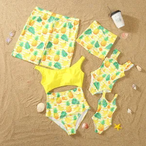 Family Matching Swimwear Pineapple Print Yellow One Piece Family Bathing Suit