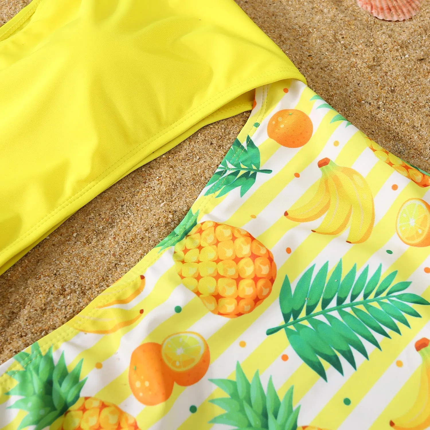 Family Matching Swimwear Pineapple Print Yellow One Piece Family Bathing Suit
