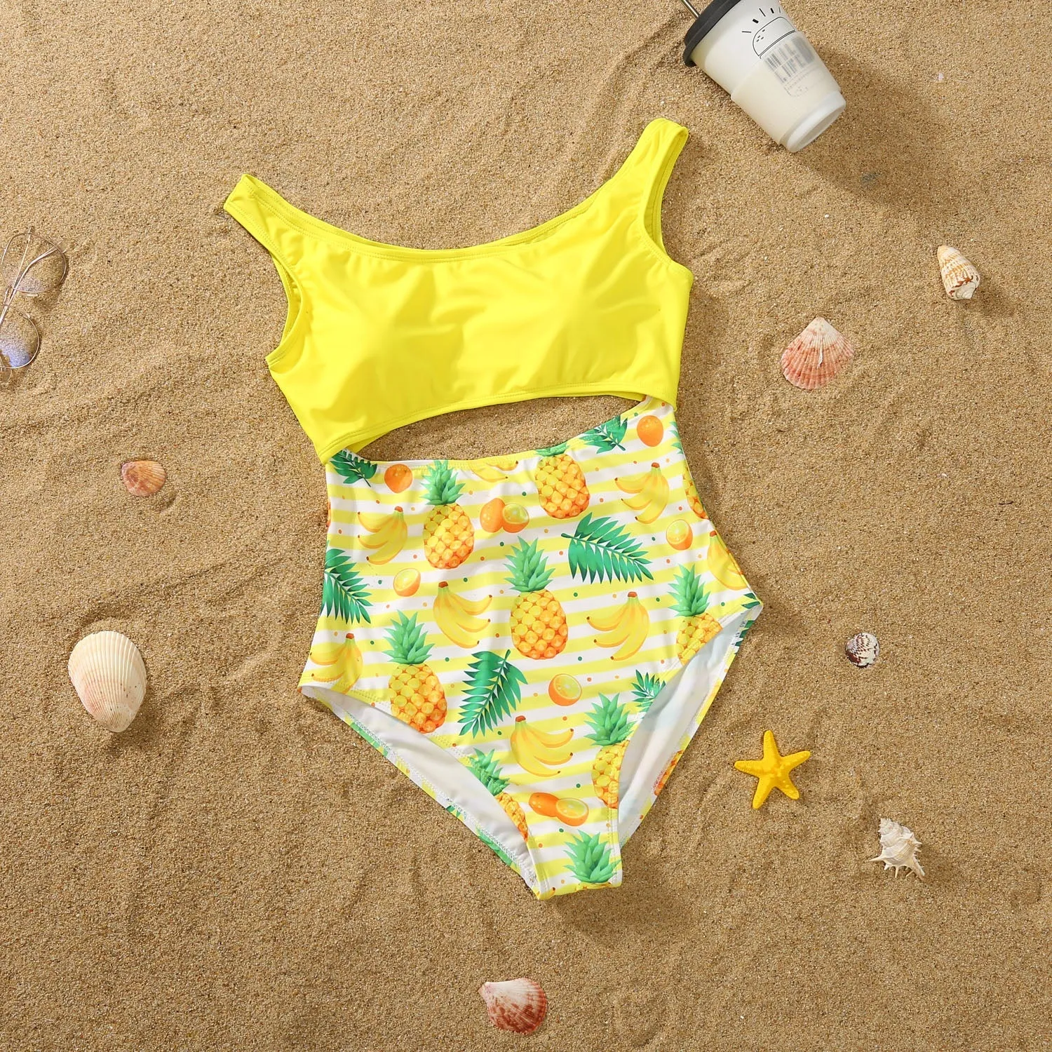 Family Matching Swimwear Pineapple Print Yellow One Piece Family Bathing Suit