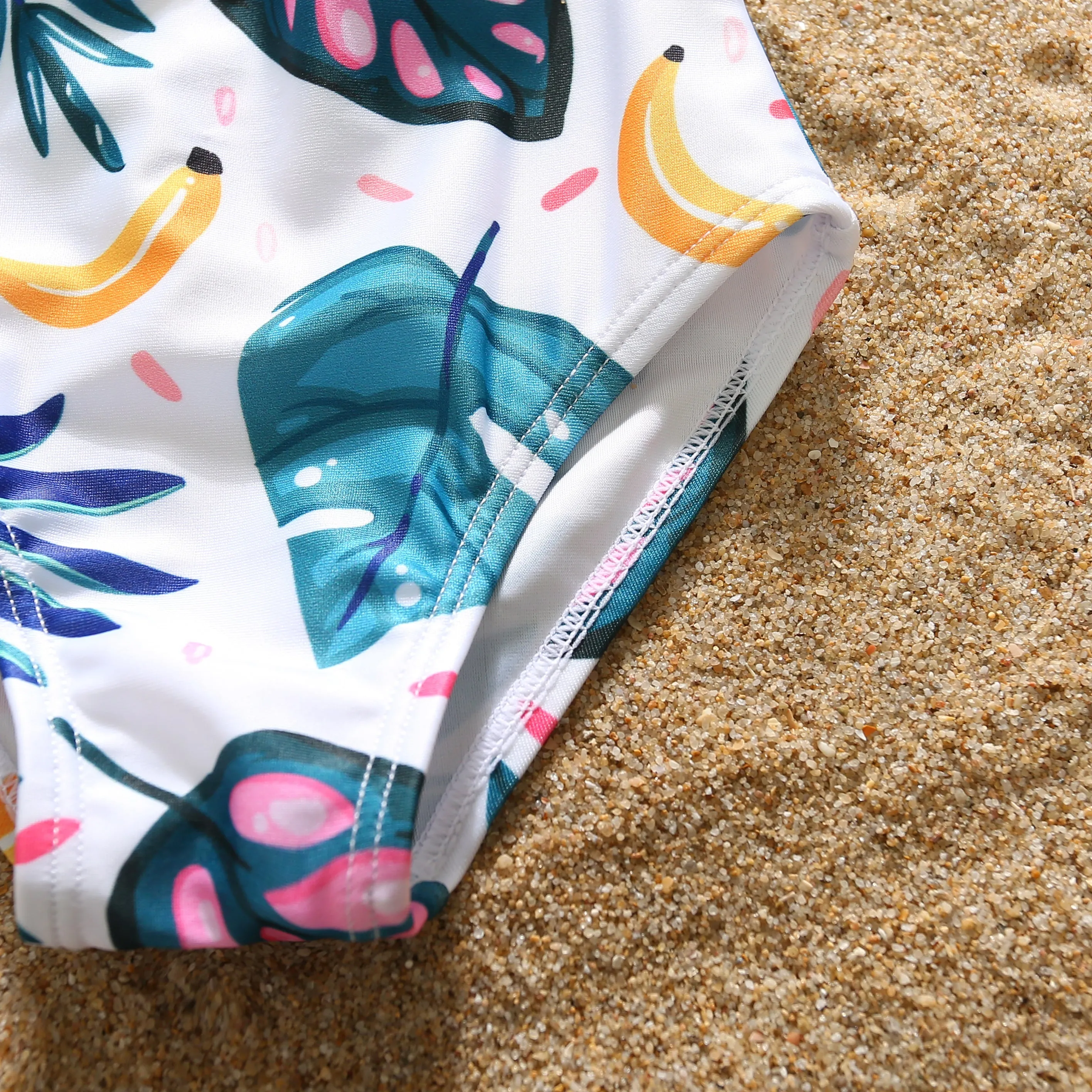 Family Matching Swimwear Plant Print Blue One Piece Bathing Suit