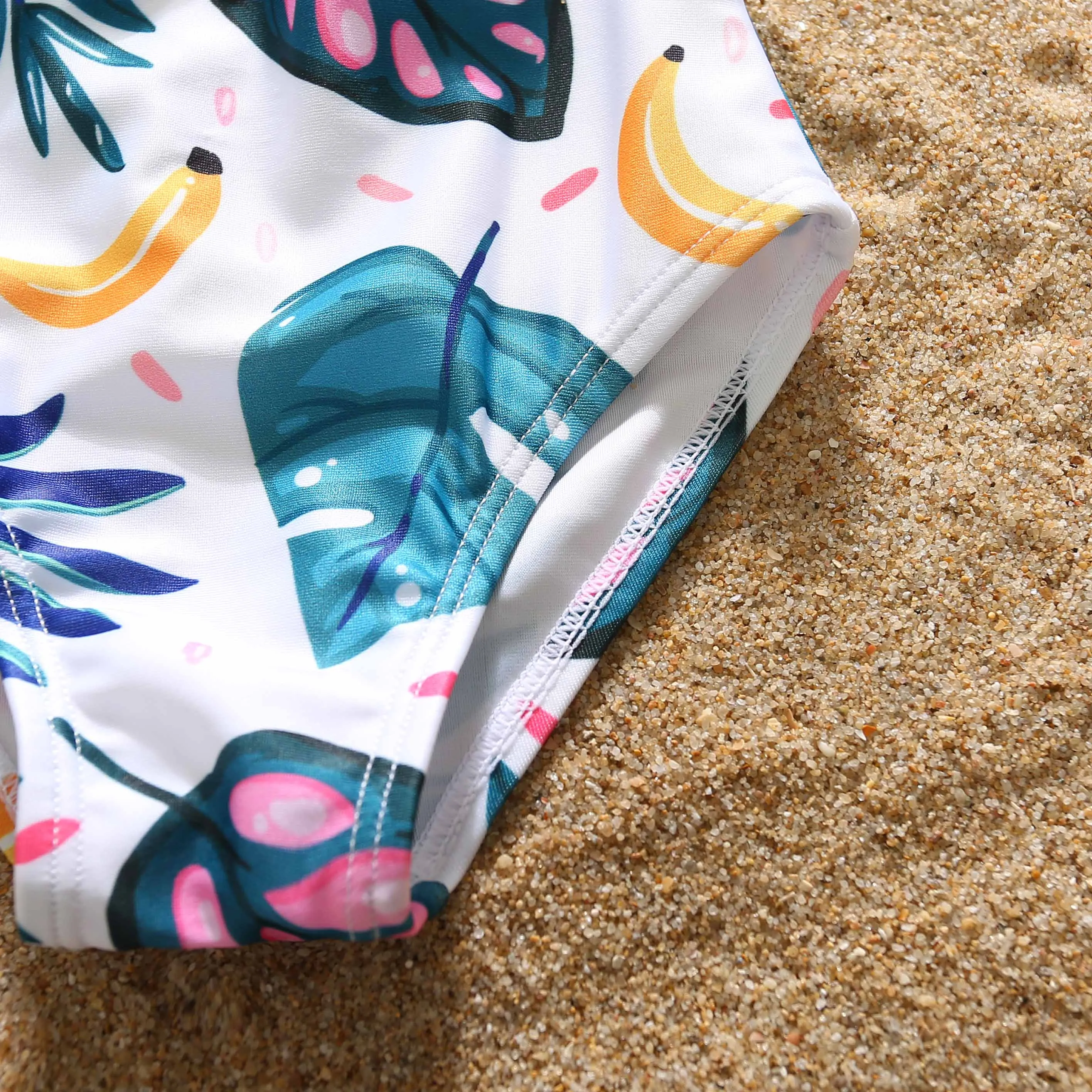 Family Matching Swimwear Plant Print Blue One Piece Bathing Suit