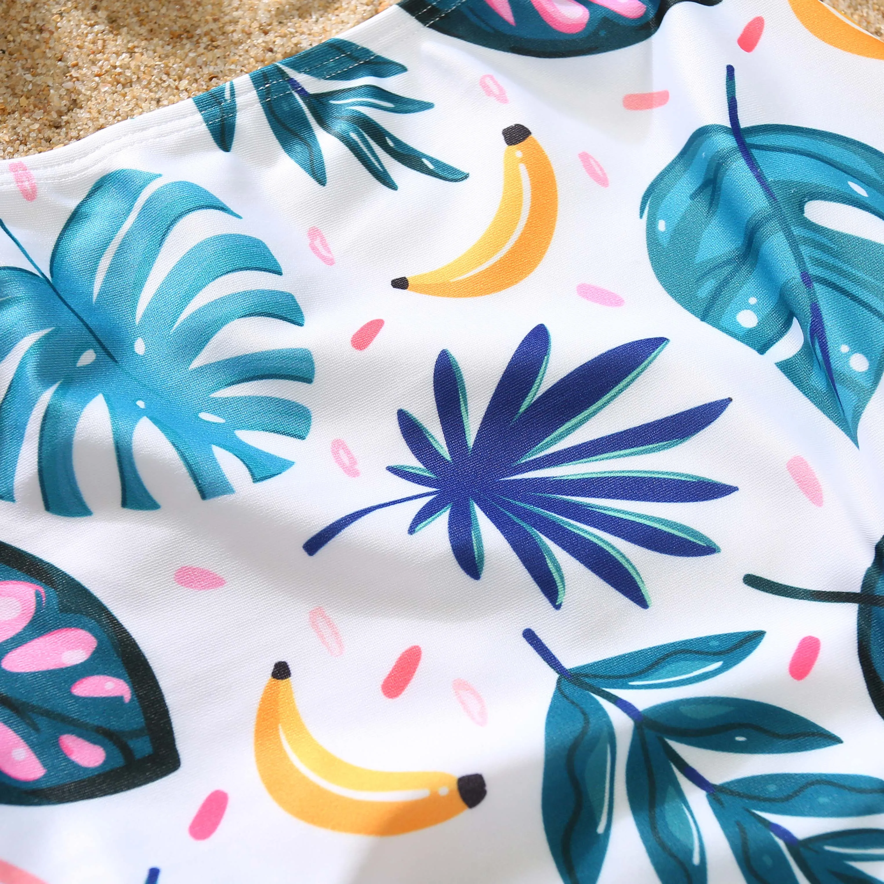Family Matching Swimwear Plant Print Blue One Piece Bathing Suit