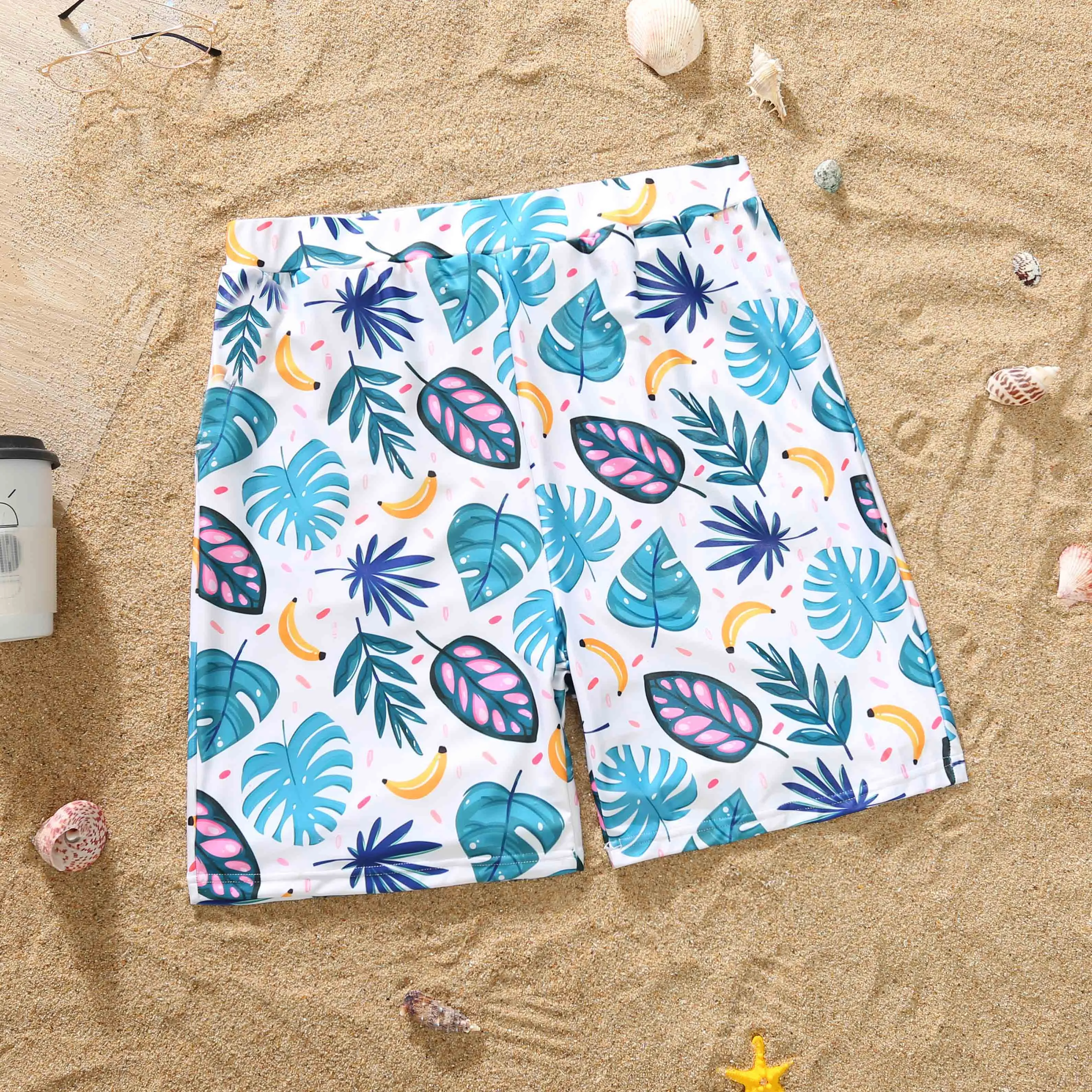 Family Matching Swimwear Plant Print Blue One Piece Bathing Suit