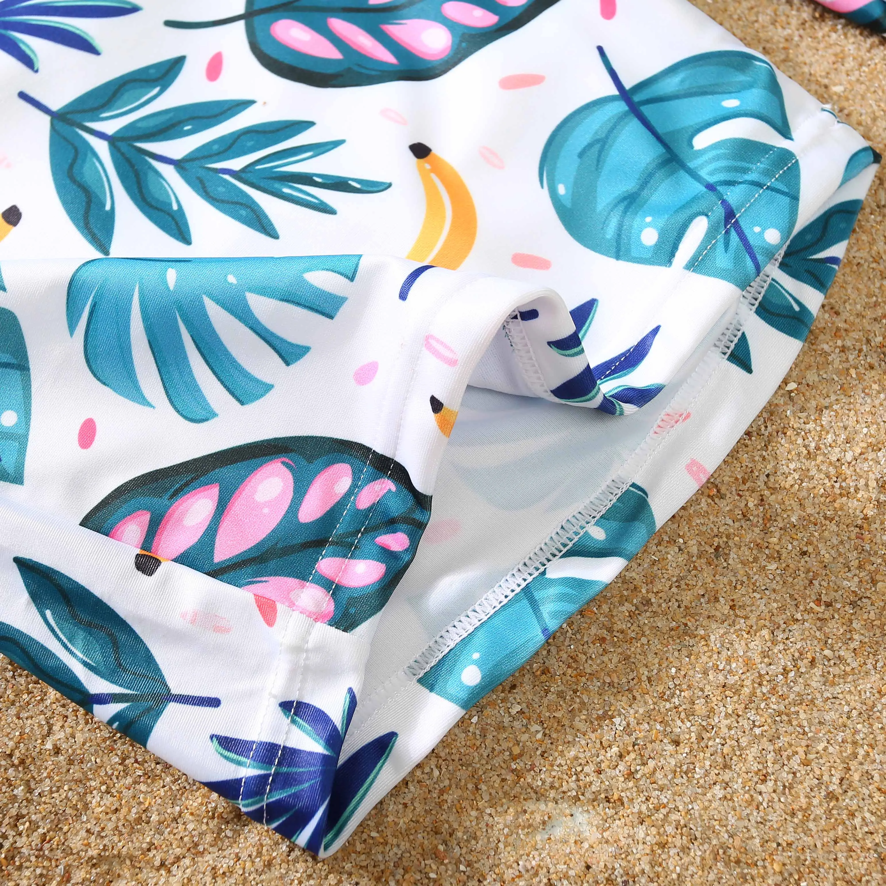 Family Matching Swimwear Plant Print Blue One Piece Bathing Suit