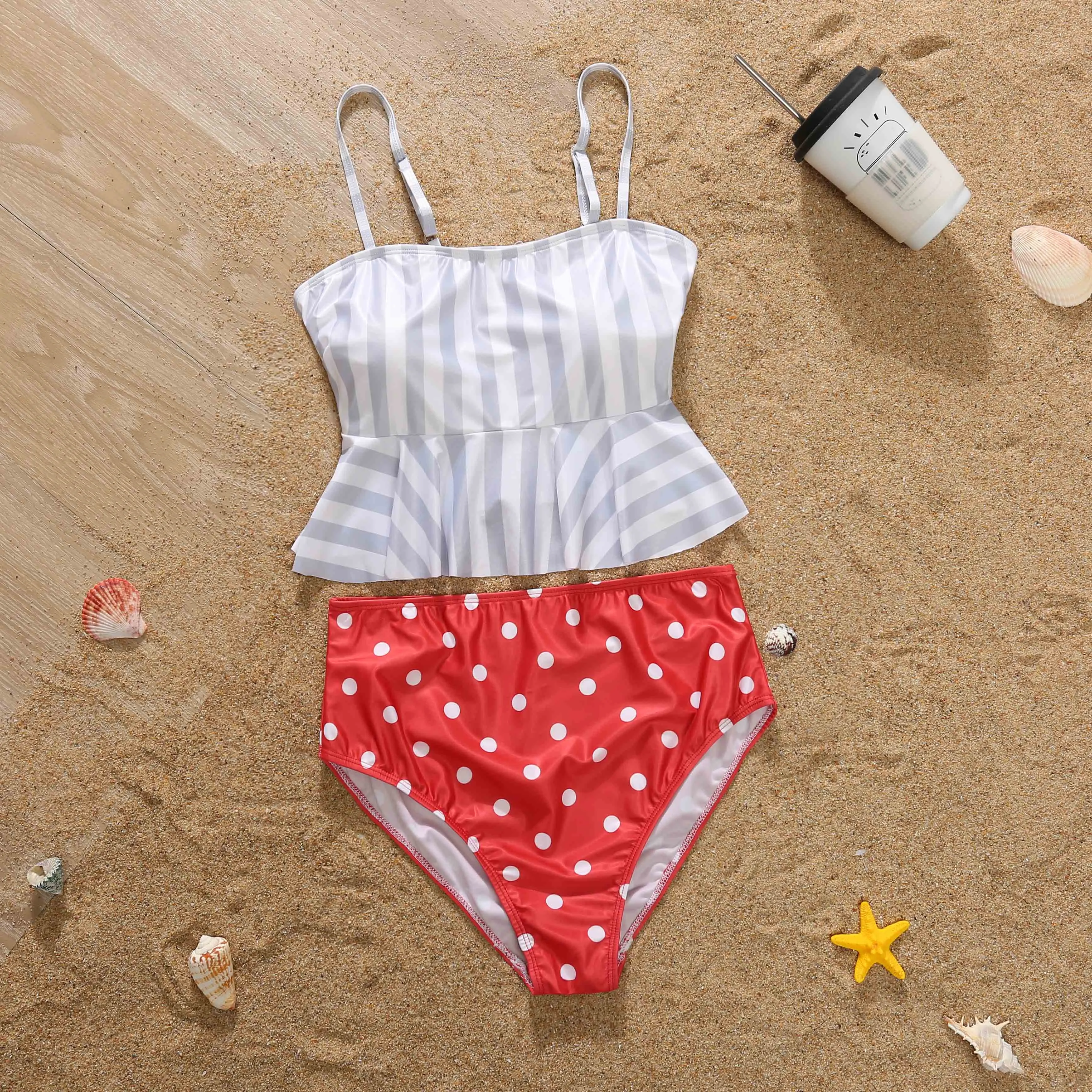Family Matching Swimwear Striped and Polka Dot Print One Piece Family Bathing Suit
