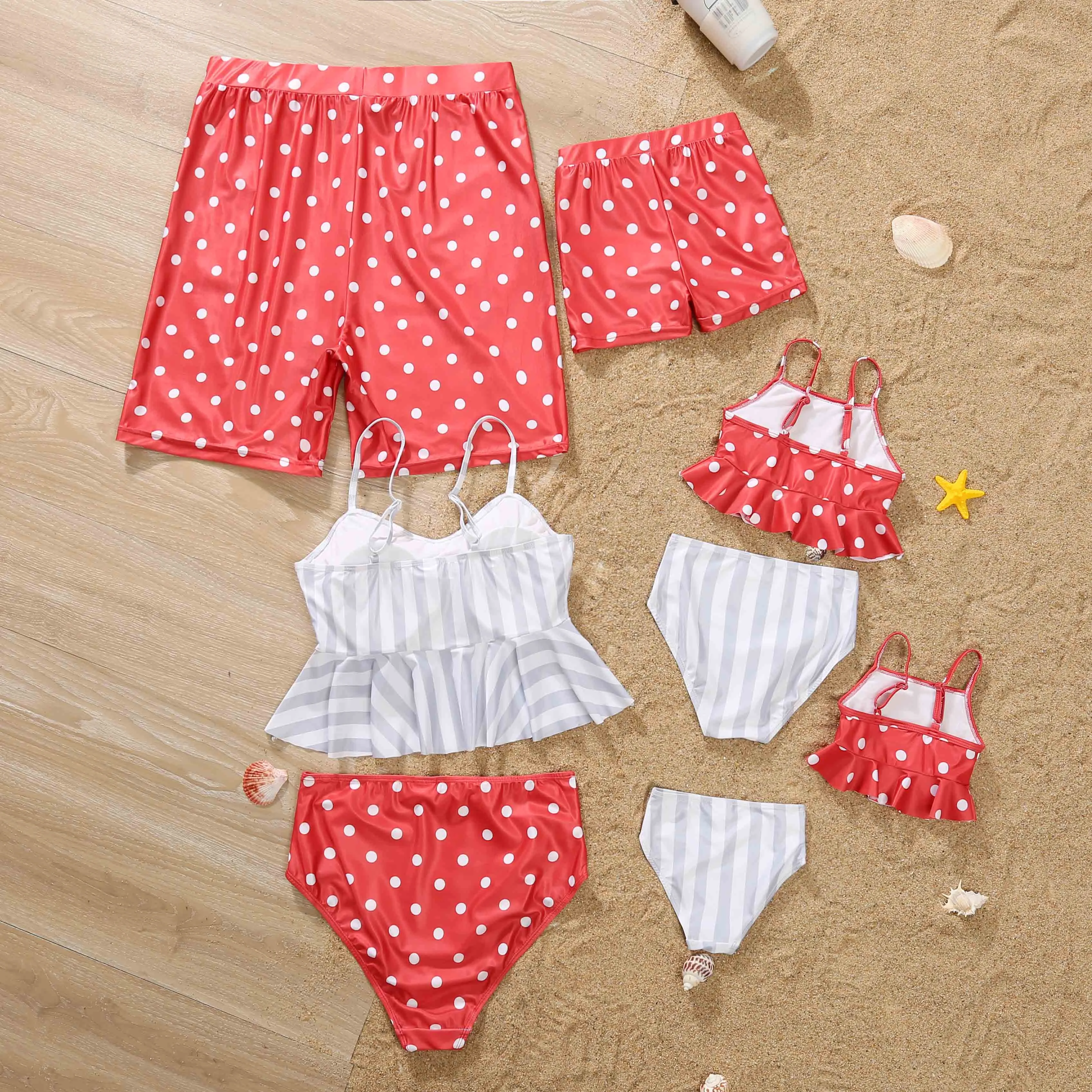 Family Matching Swimwear Striped and Polka Dot Print One Piece Family Bathing Suit