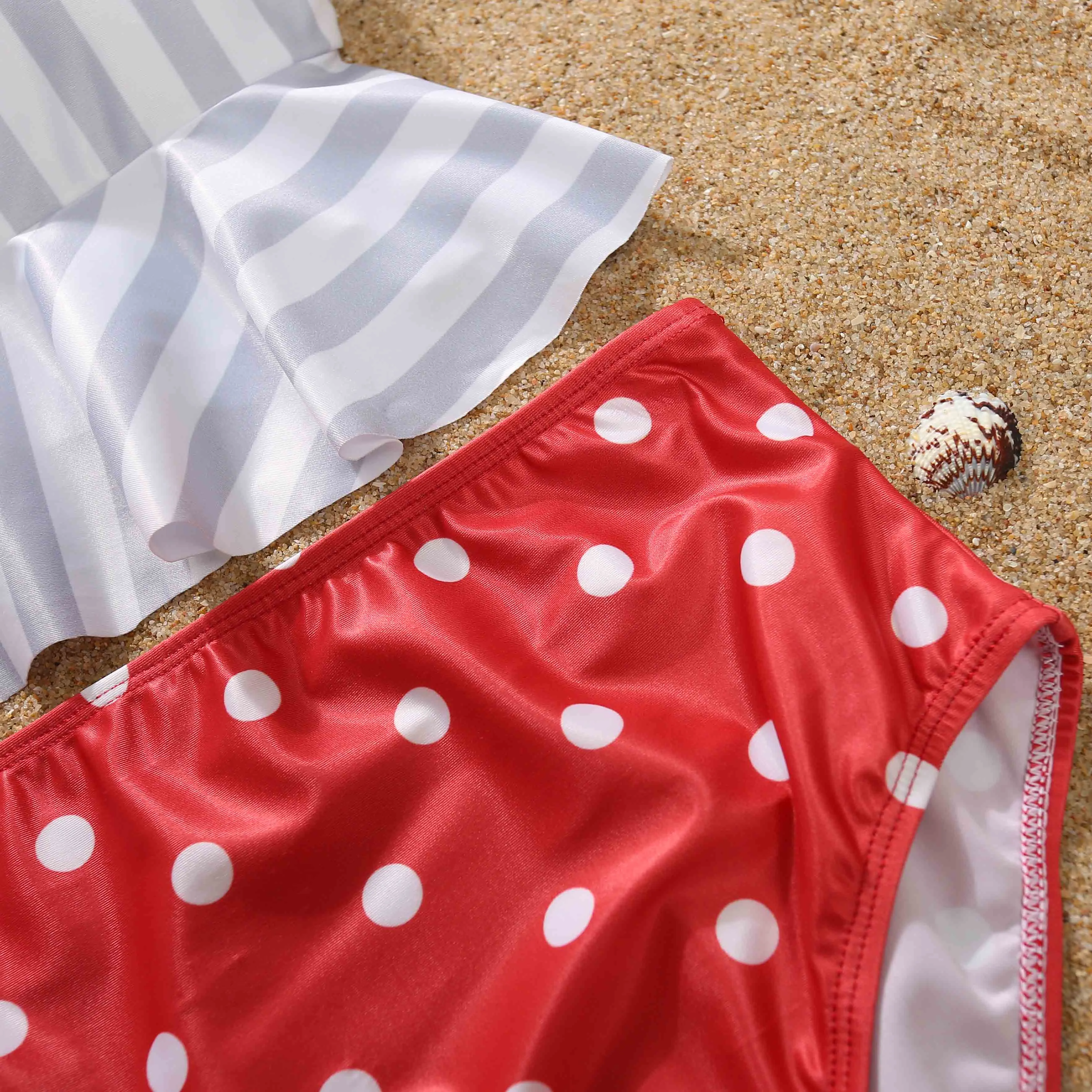 Family Matching Swimwear Striped and Polka Dot Print One Piece Family Bathing Suit