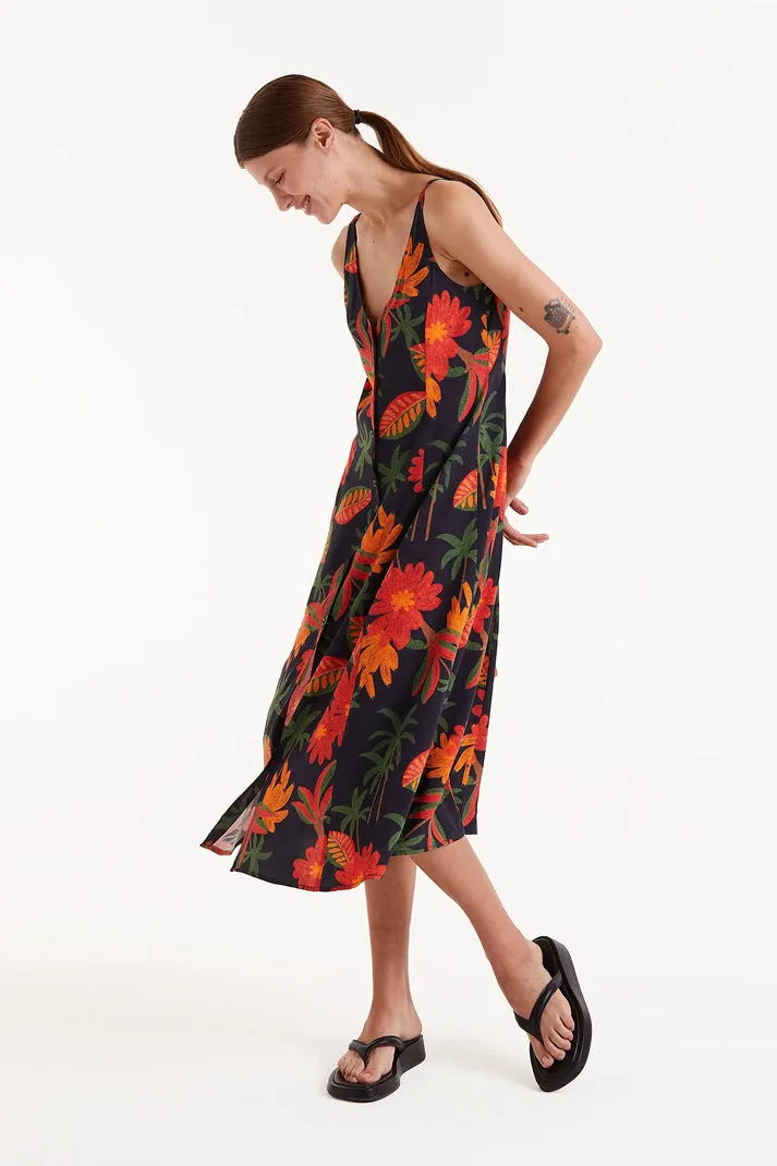 Light Coral Famora Print Midi Dress in Black