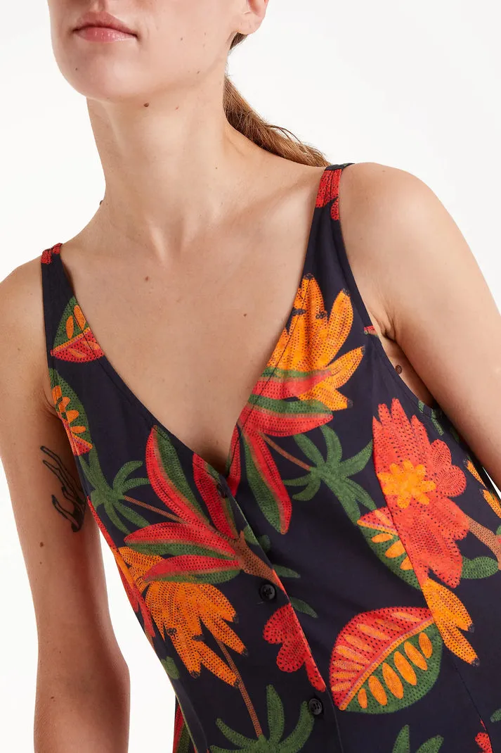 Bright Vibe Famora Print Midi Dress in Black