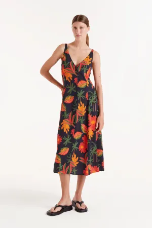 Famora Print Midi Dress in Black Smart Ensemble Famora Print Midi Dress in Black Fall Style