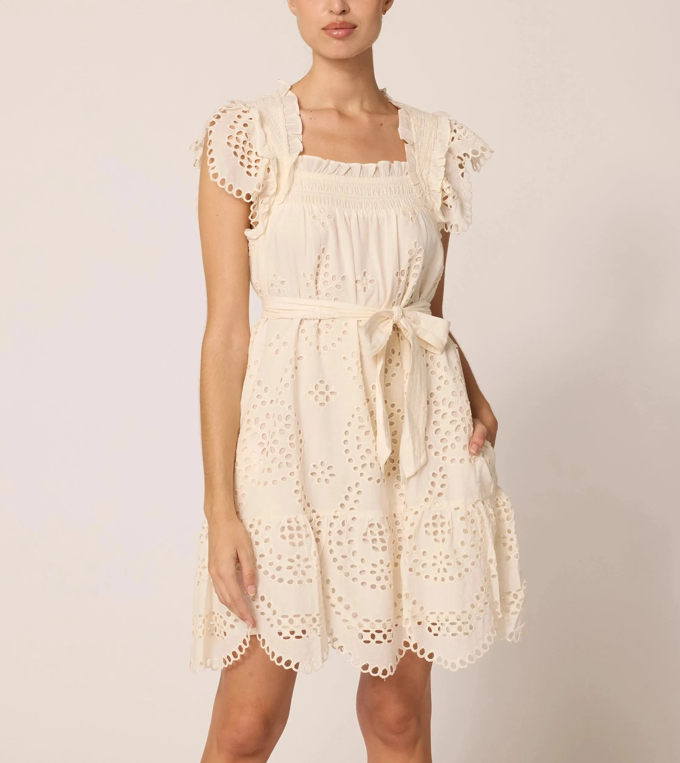 Mireya Mini Dress | Ivory Eyelet Smart Glide