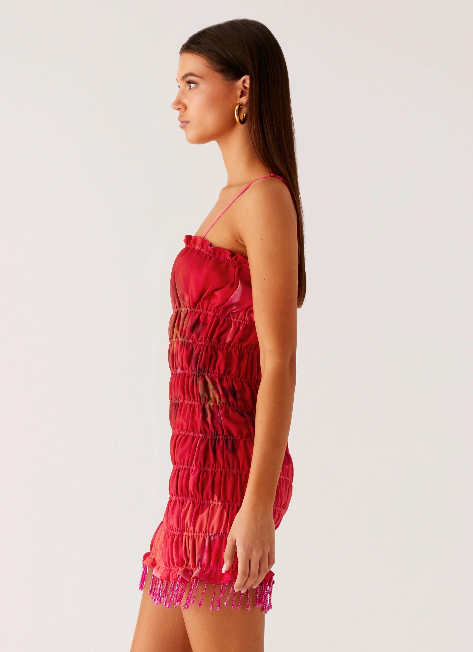 Cruise-Wear Refresh Me Chiffon Mini Dress - Peach Watermelon Flower