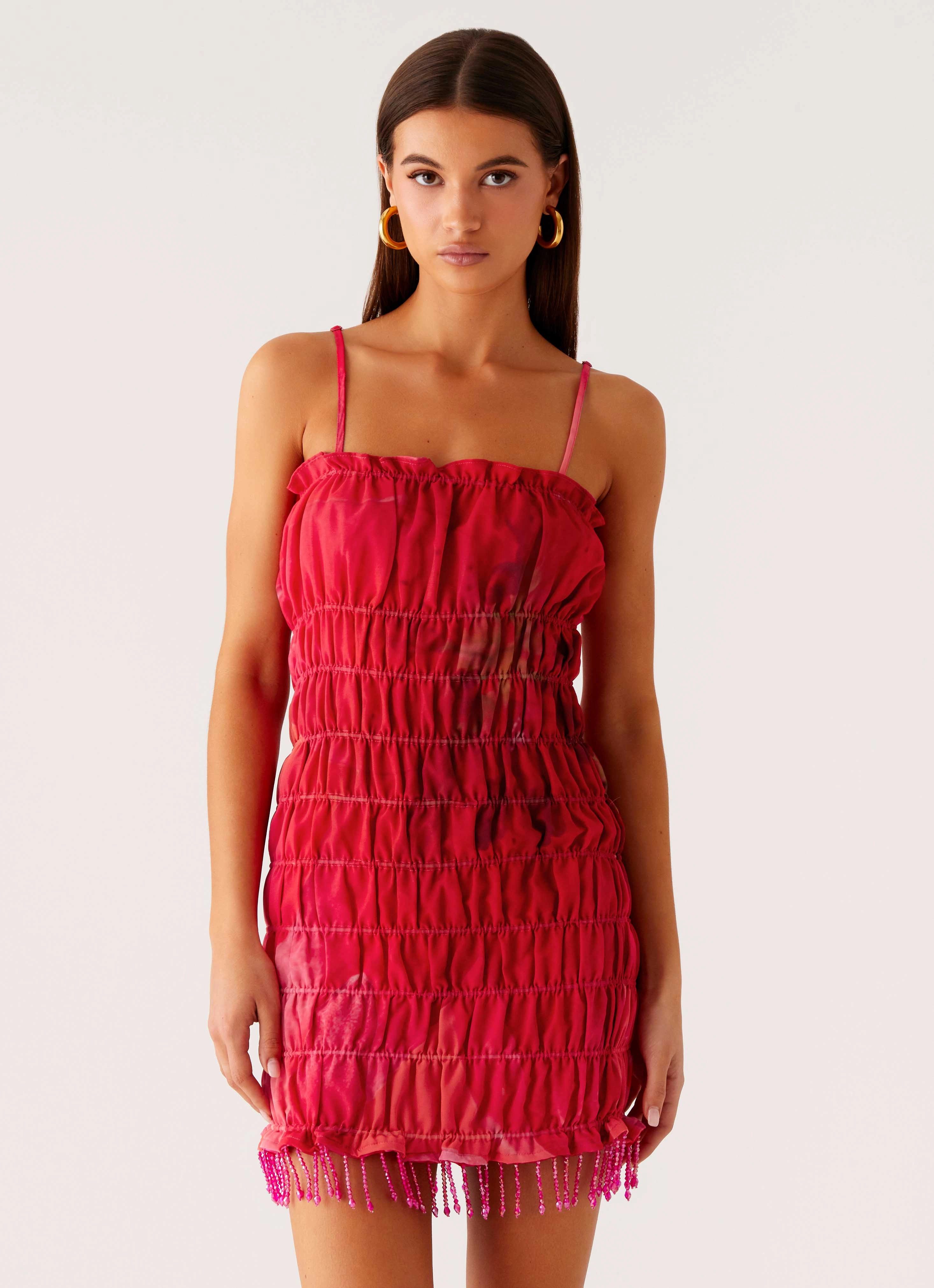 Studio Style Elegant Finish Refresh Me Chiffon Mini Dress - Peach Watermelon Flower